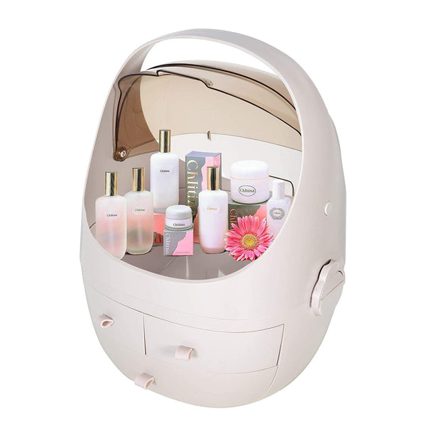 Cosmetics Display Case Multifunctional Makeup Organizer with Drawers and Portable Handle, Large Capacity, Pink