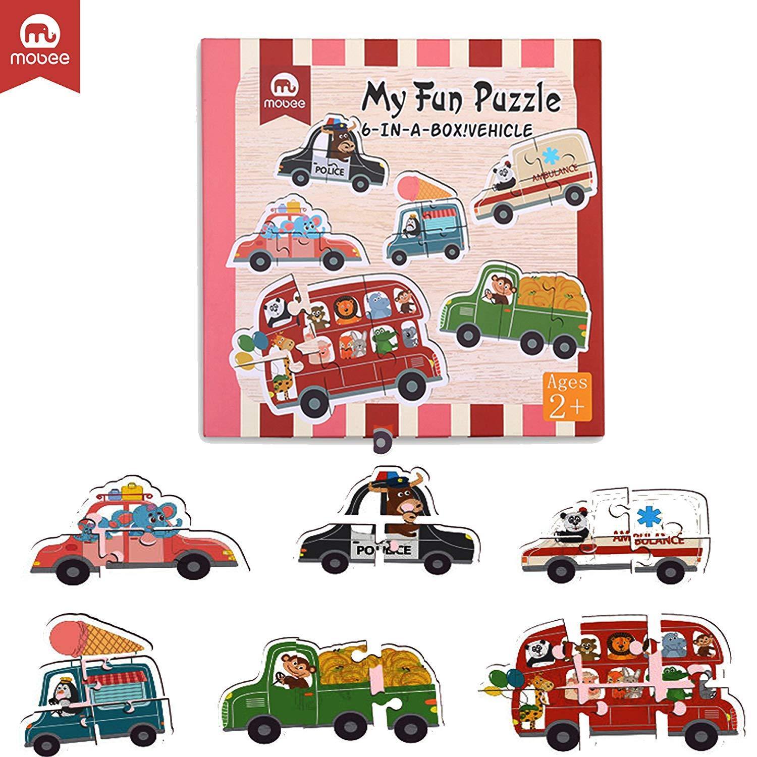 Bosonshop  6-in-1 Educational Jigsaw Puzzles with Reference Sample for Preschool Kids, Vehicle Puzzle