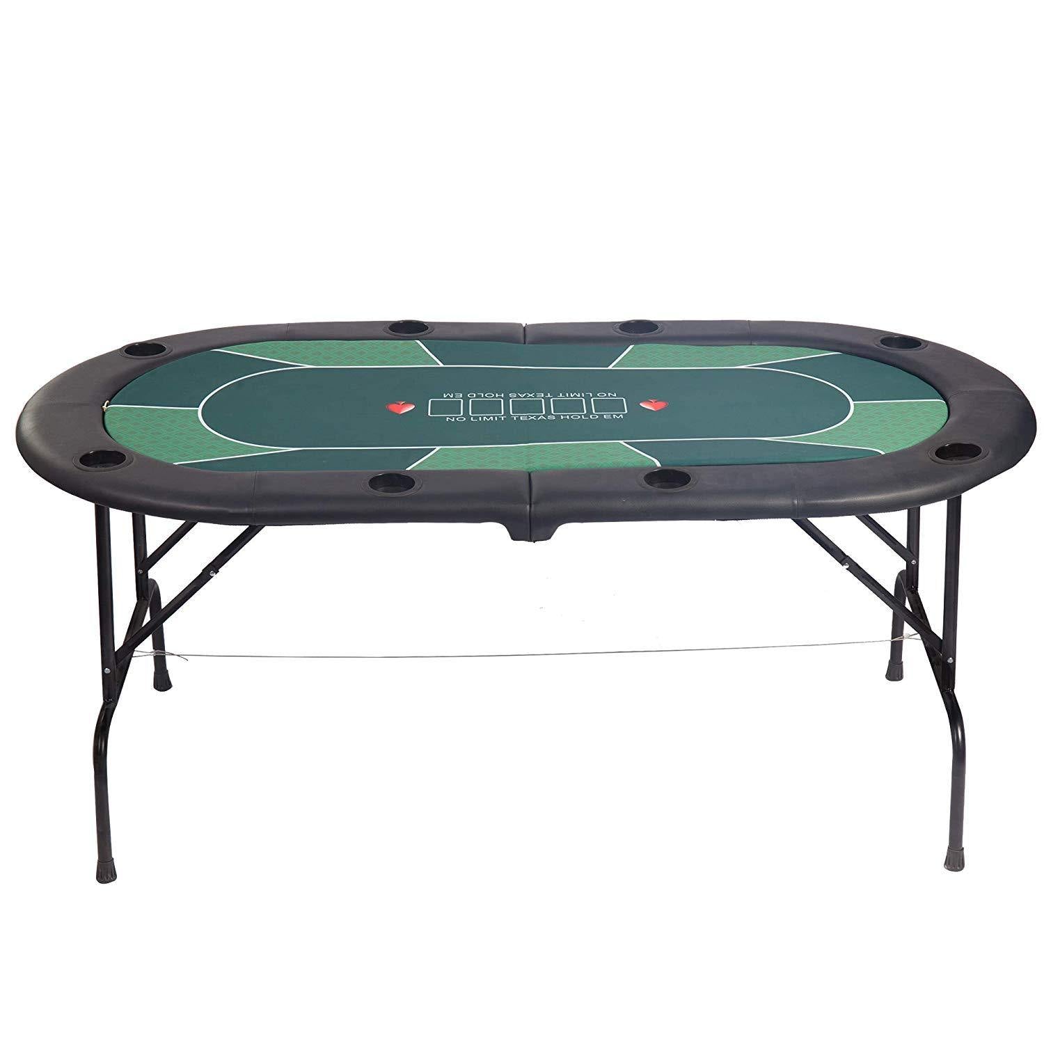 Bosonshop 8 Players Foldable Poker Table Casino Texas Game Table with Drink Cup Holder