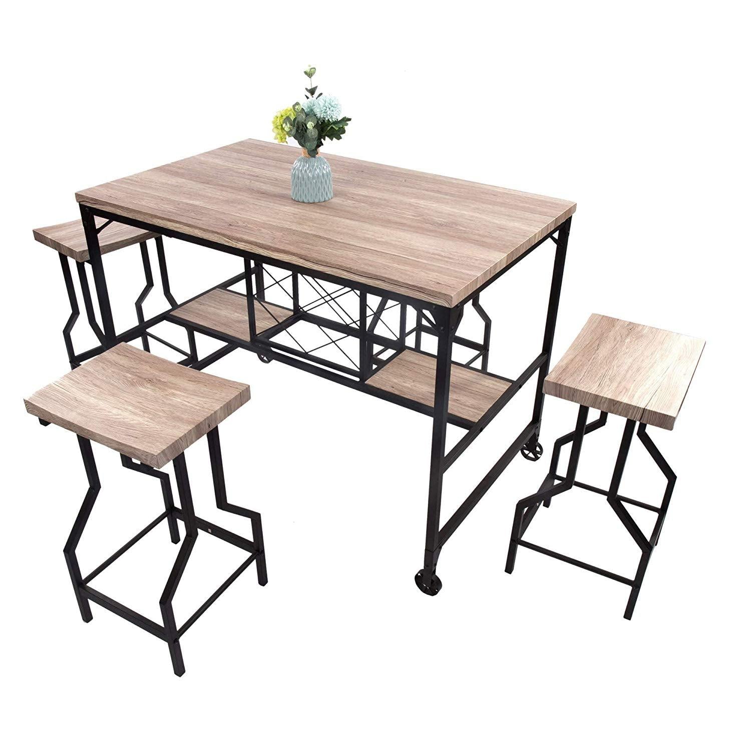 Bosonshop 5-Piece Dining Table Set with Metal Legs, Industrial Style