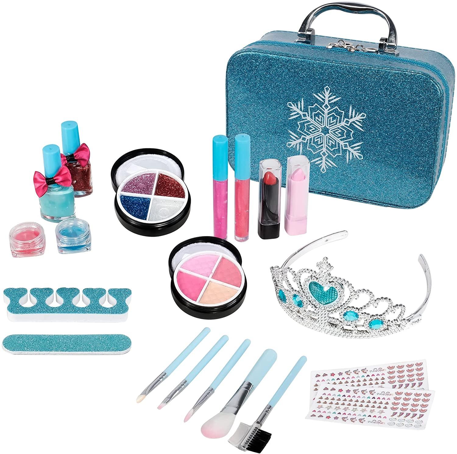 Kids Washable 21 Pcs Makeup Toy Set Girls Toys, 21 Pcs Makeup Toy Set, Christmas Birthday Gift, Blue - Bosonshop