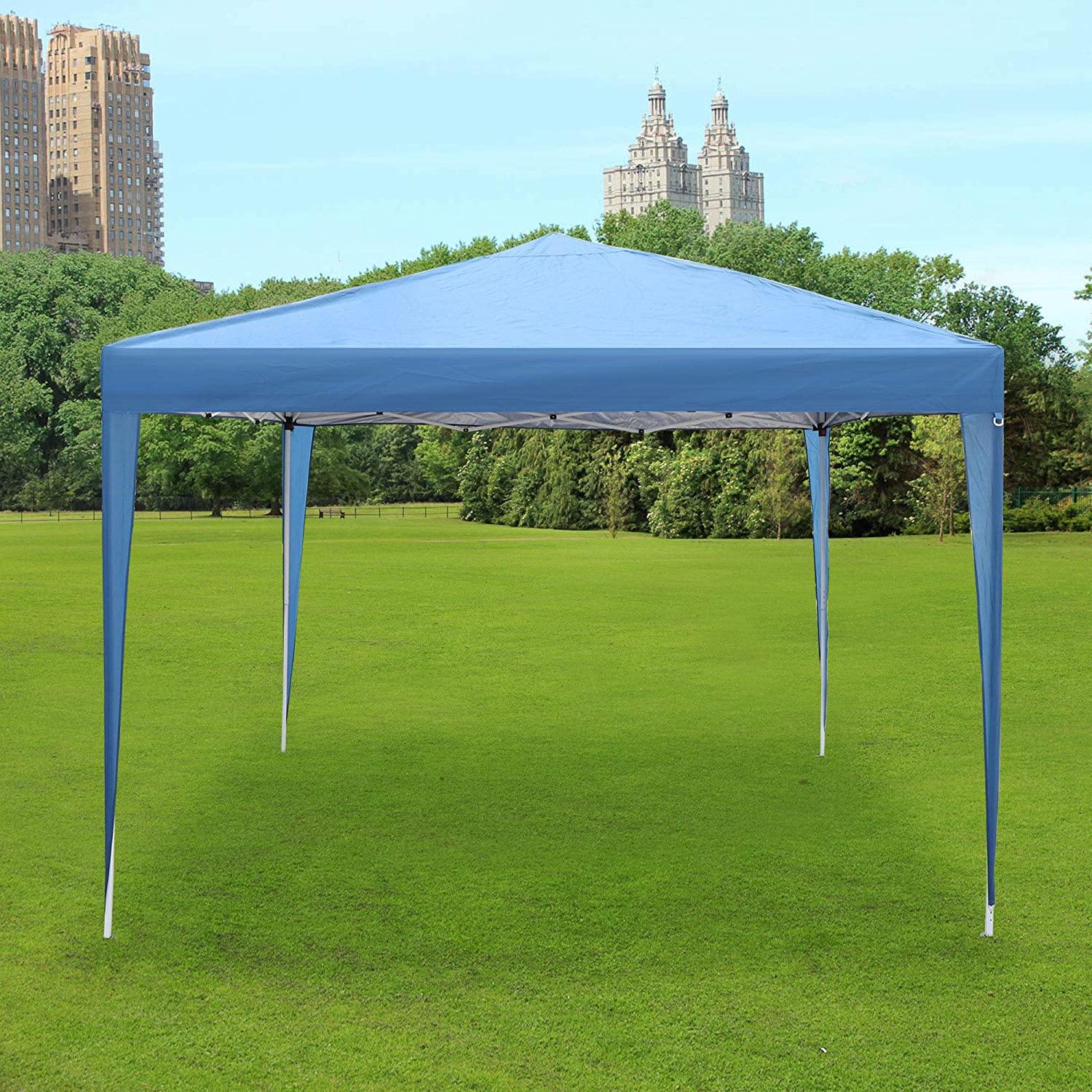 Pop Up Canopy Tent with Mesh Sidewall 10'x10'x8.2' Height Adjustable Outdoor Gazebos, Blue - Bosonshop