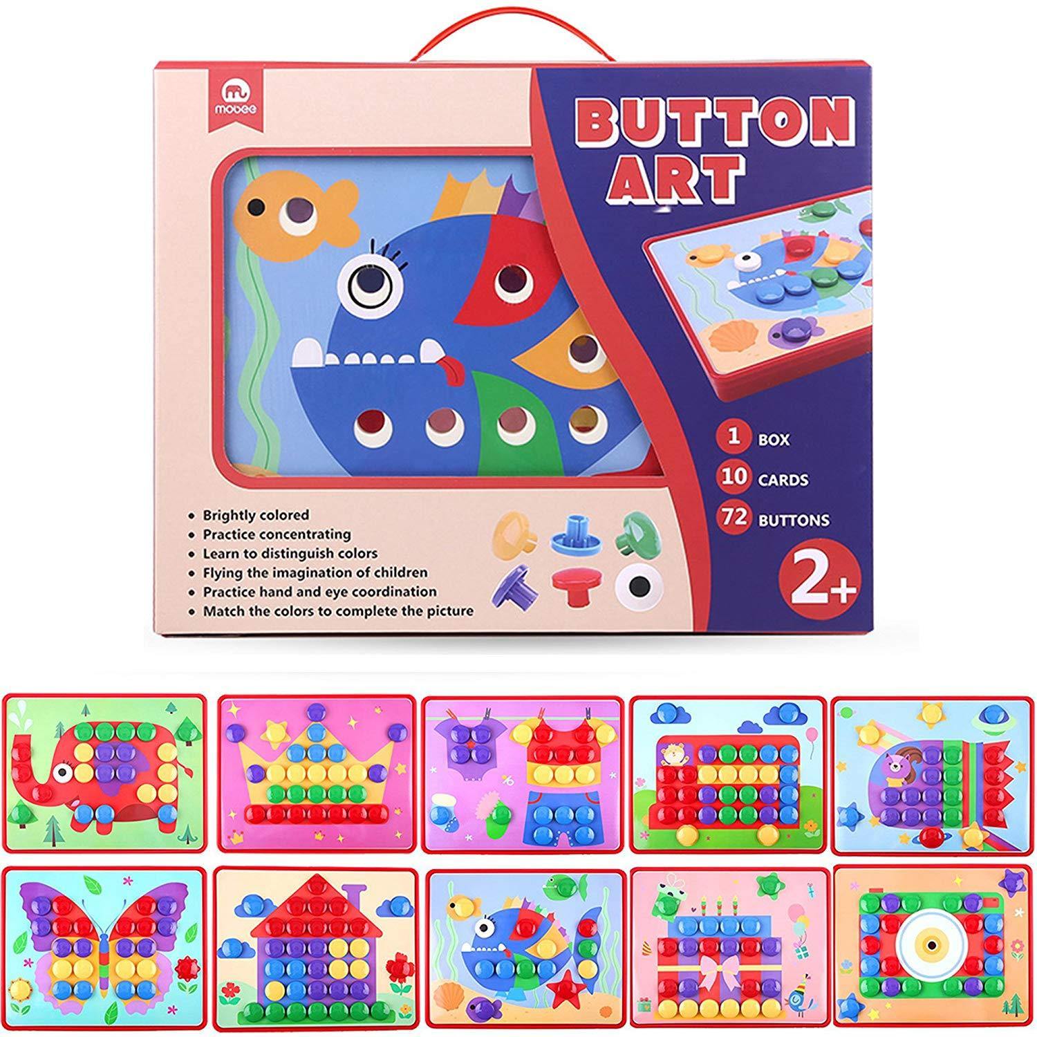 Bosonshop Button Art Color Matching Mosaic Mushroom Nails Pegboard Puzzle Games with 10 Templates