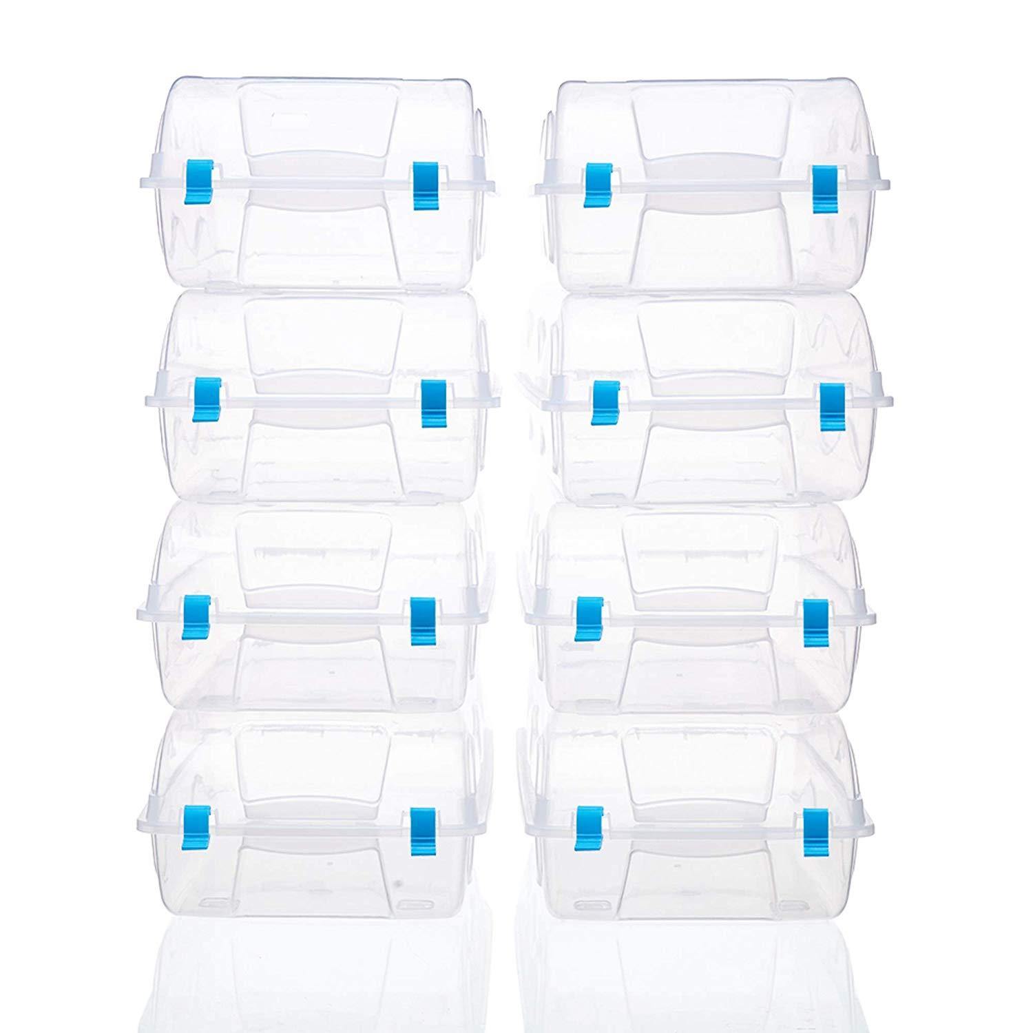 Bosonshop 8 PCS Shoes Box Set Clear Plastic Storage Shoes Case Holder with Locker (blue)