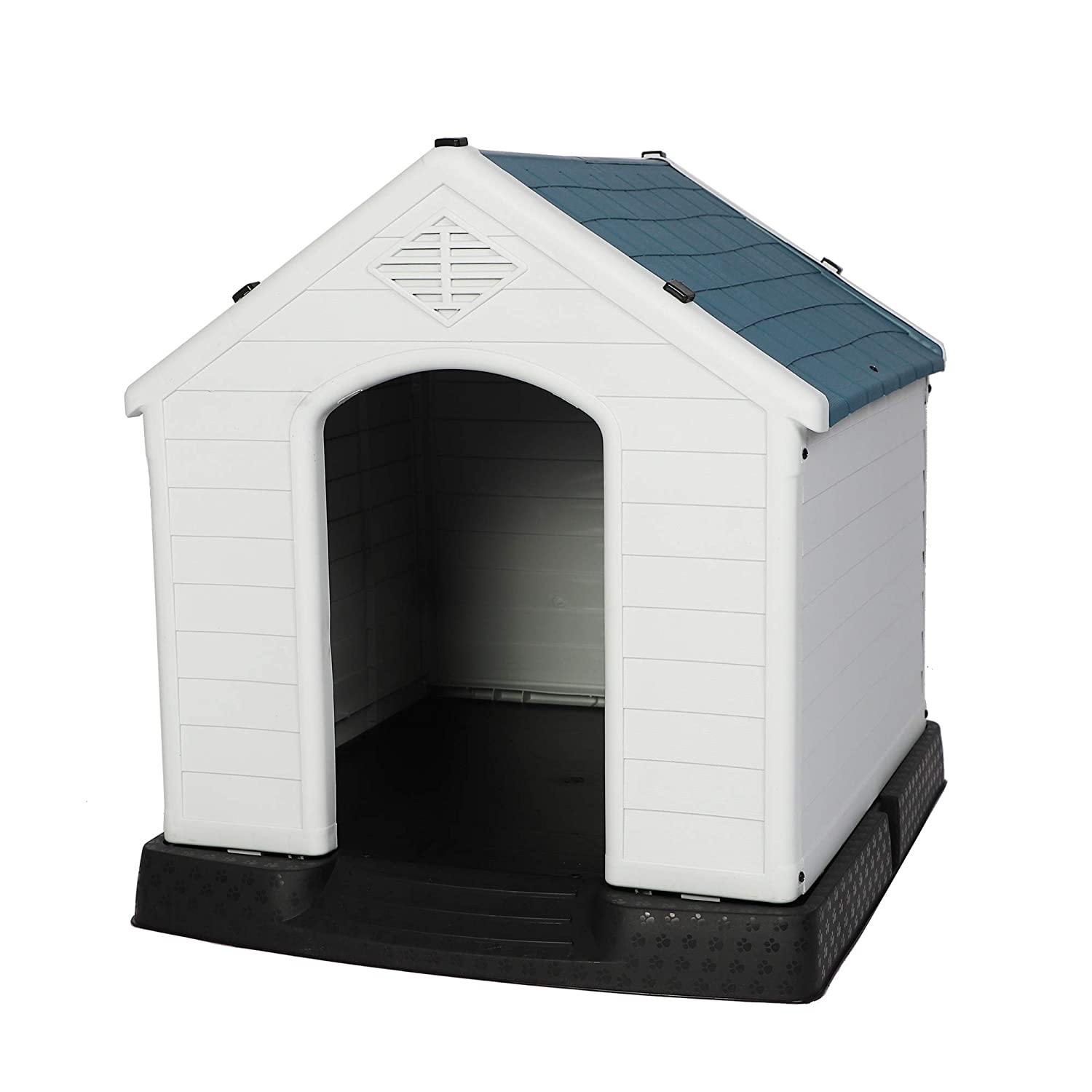 Large Plastic Outdoor Dog House for Pet Weatherproof Kennel, 35.5"L x 37.5"W x 39"H - Bosonshop