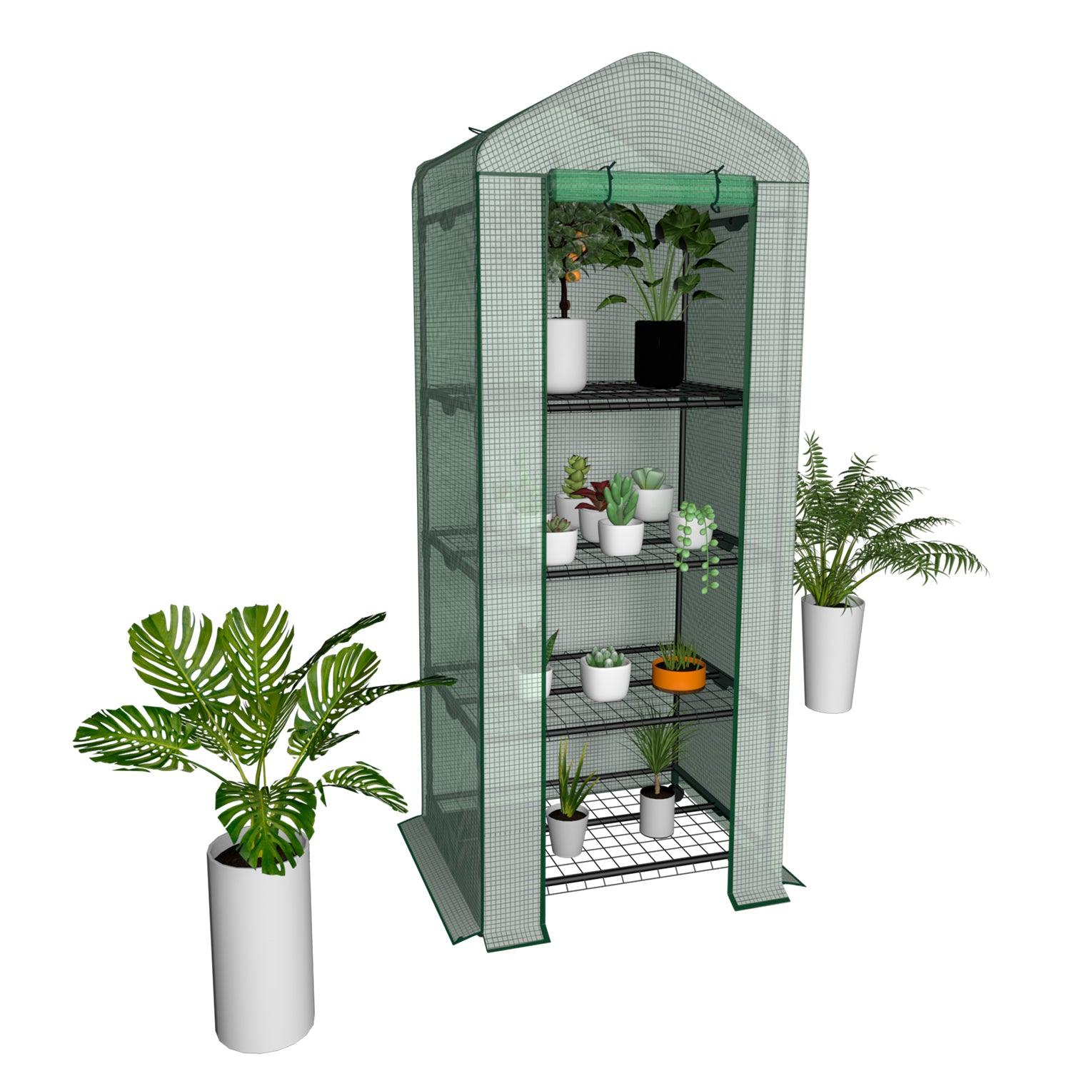 4-Tier Mini Greenhouse on Casters, Outdoor and Indoor Gardening Plant Greenhouse, Sturdy Gardening Shelves with PVC Cover and Rolling Zipper Door, Green, 27''Lx19.3''Wx62.2''H - Bosonshop