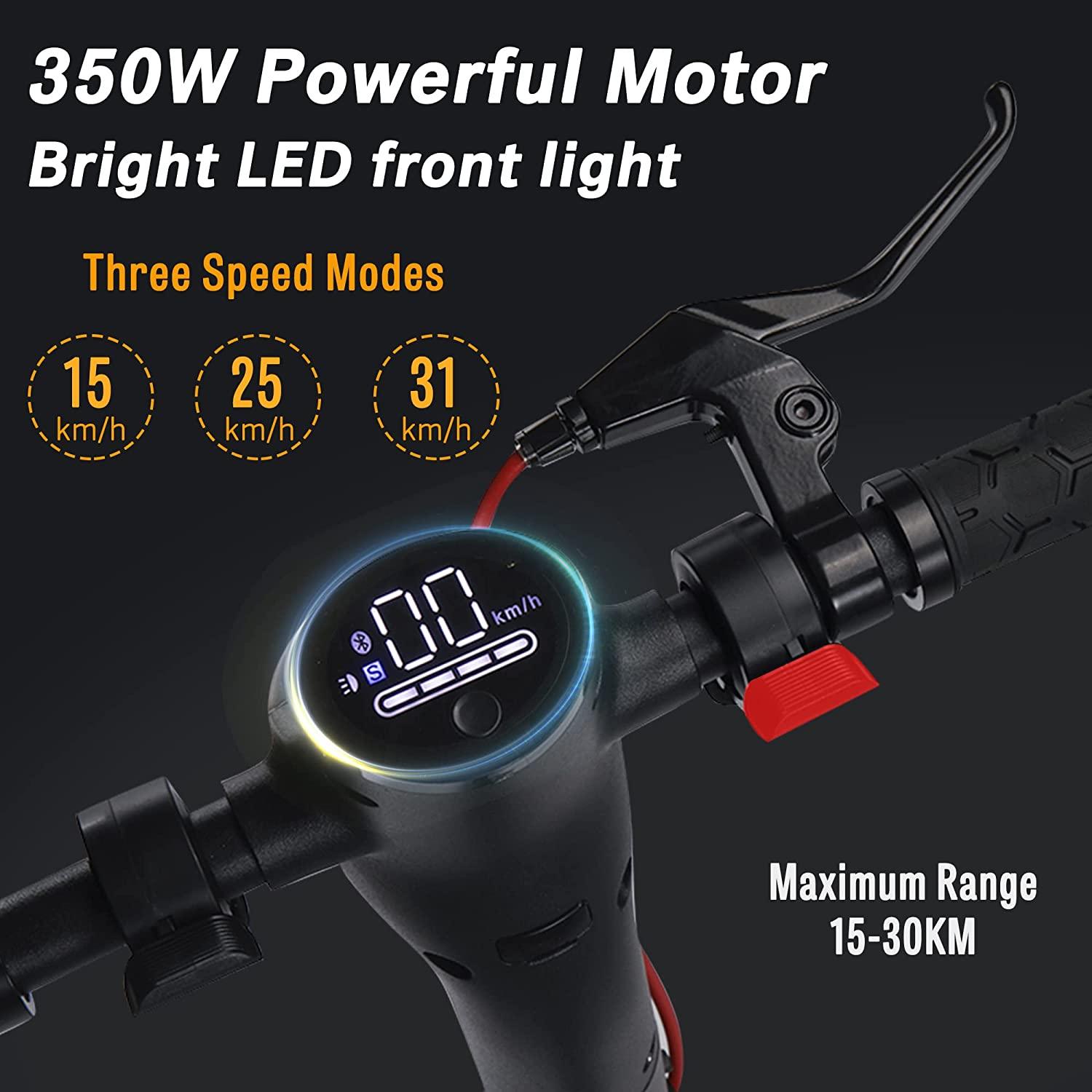 Electric Scooter for Adults LED Display Headlight 350W Motor /19 MPH 3 Level Adjustable Speeds, Black - Bosonshop