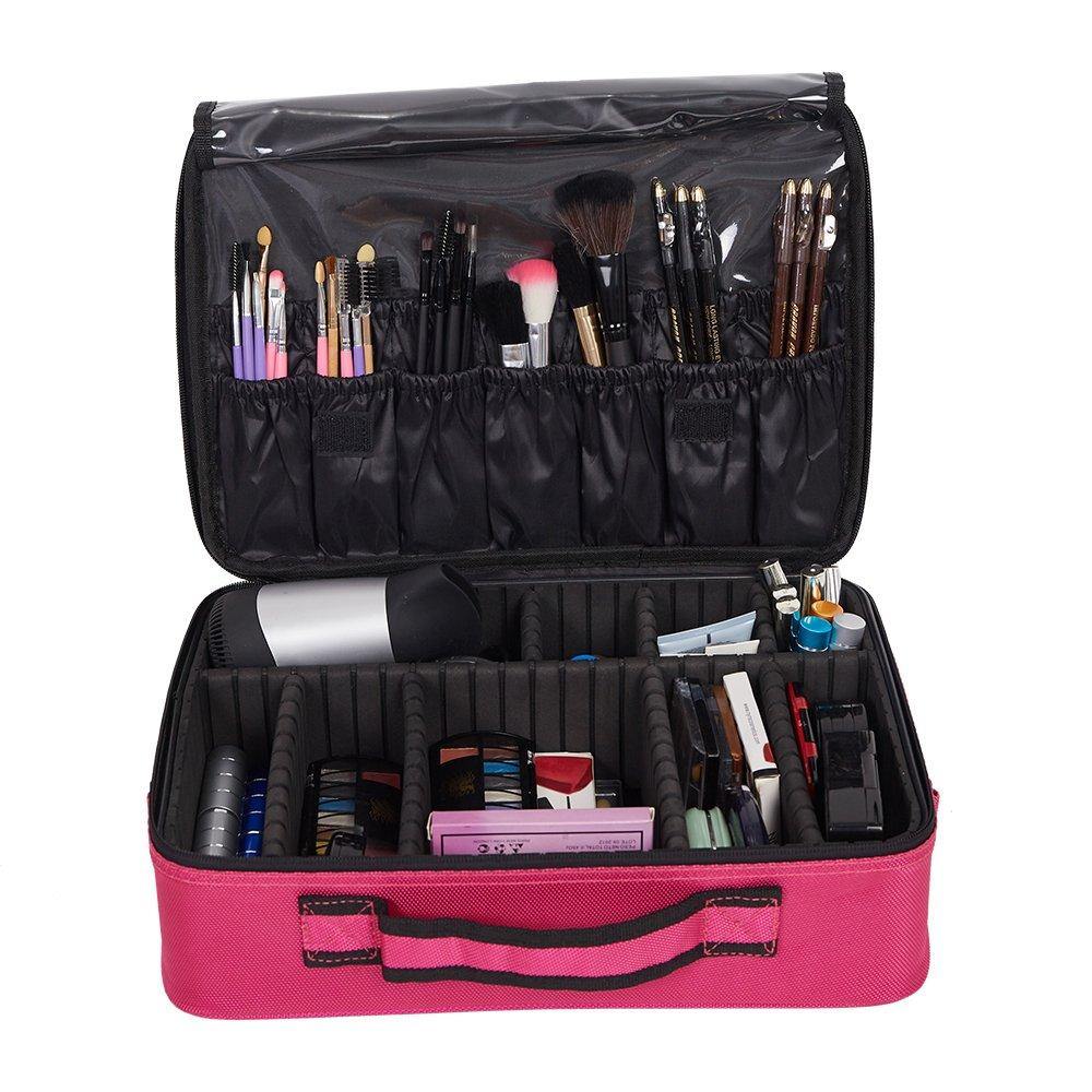 Portable Makeup Train Case 3 Layer Cosmetic Travel Storage Organizer Bag,Medium - Bosonshop