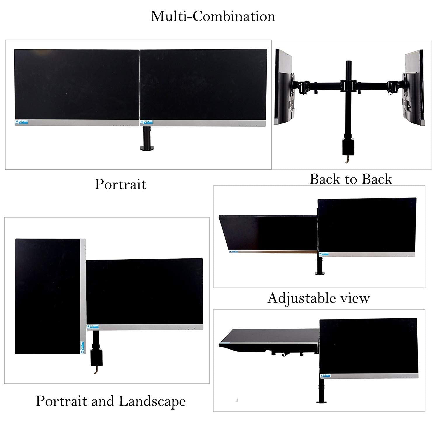 Bosonshop Dual Arm Adjustable Monitor Mount with Clamp for 2 LCD LED Computer Screen