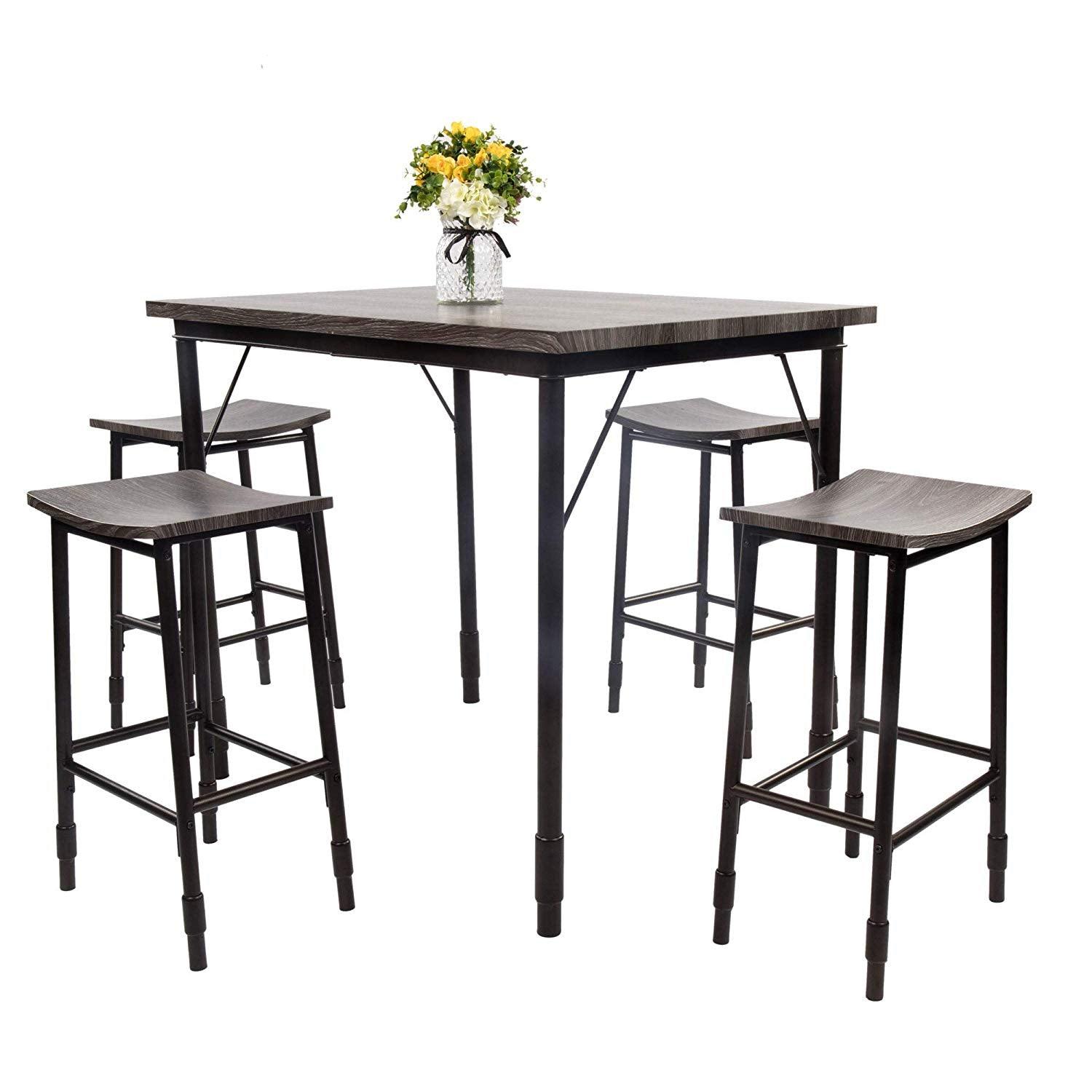 Bosonshop 5-Piece Dining Set with Metal Legs, Industrial Style, Wooden