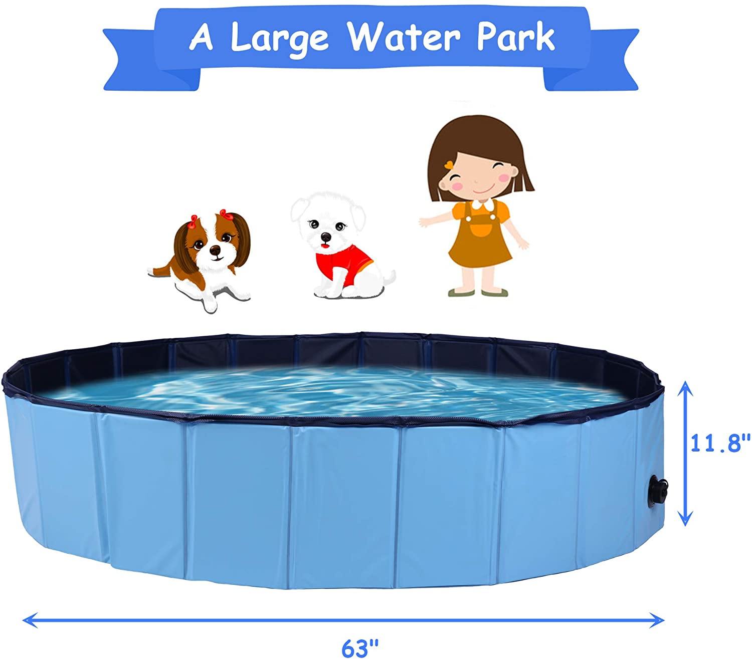 Foldable Pet Swimming Pool Easy to Fold Fill Empty & Clean Slip-Resistant PVC Bathing Tub Kiddie Pool - Bosonshop