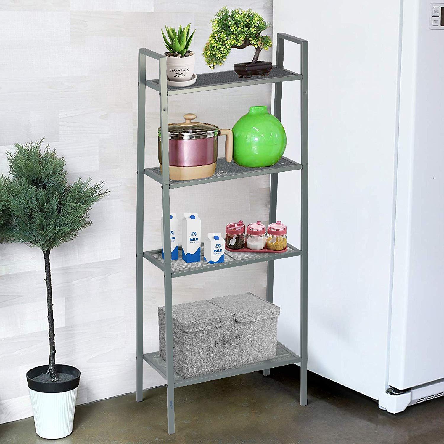 Metal 4 Tier Ladder Shelf Bookcase Plant Flower Stand Multi-Functional Display Stand - Bosonshop