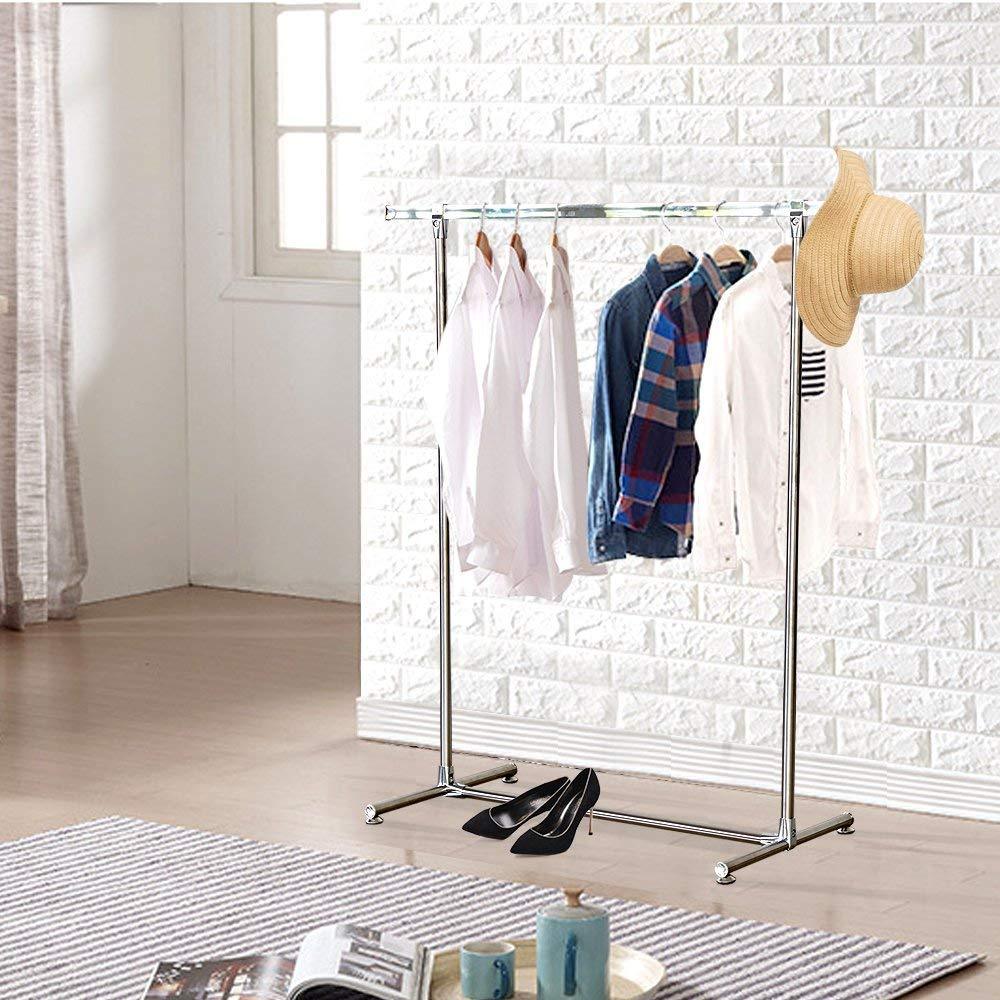 Bosonshop Heavy Duty Stainless Steel Single Rail Clothes Rack Free Standing Garment Rack