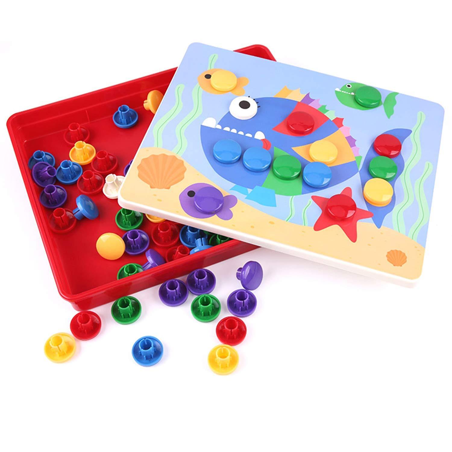 Bosonshop Button Art Color Matching Mosaic Mushroom Nails Pegboard Puzzle Games with 10 Templates