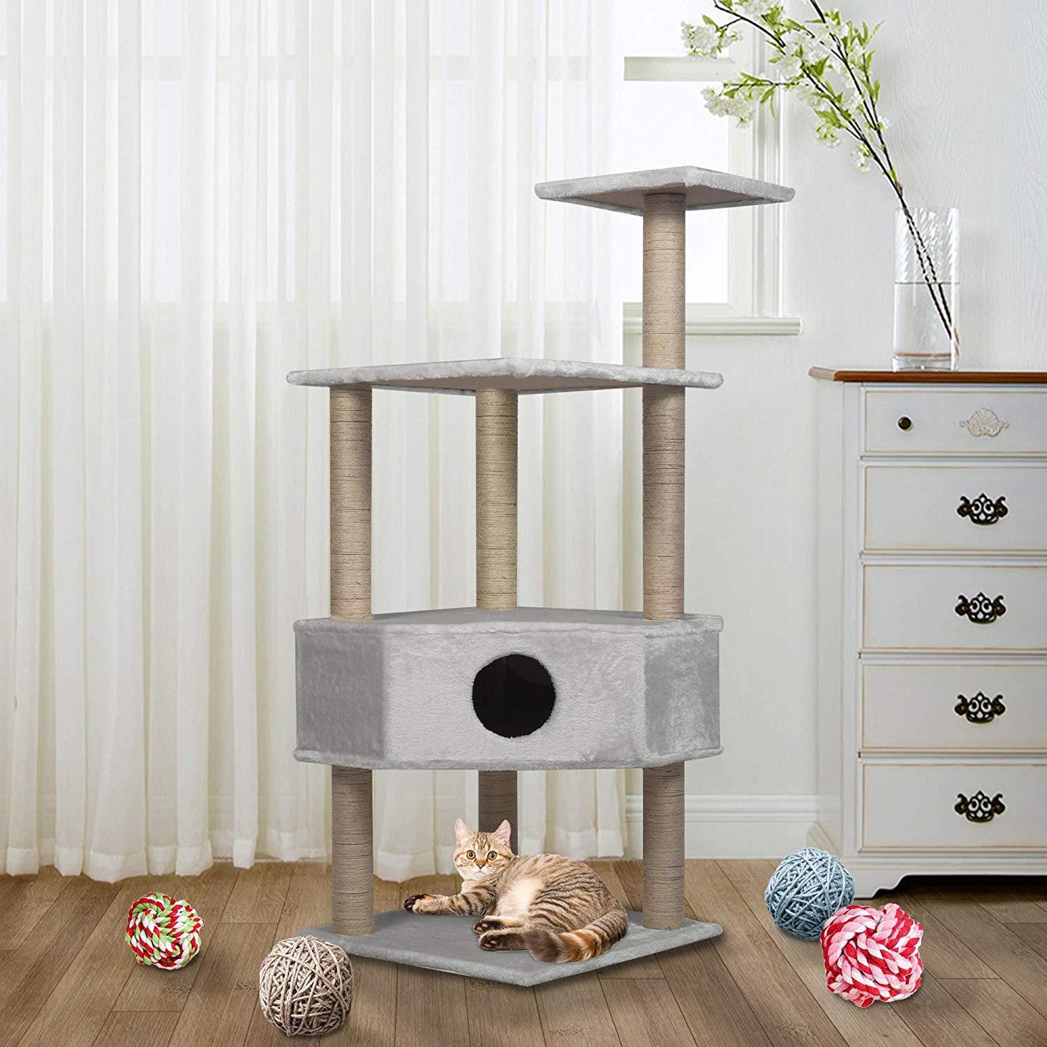 50.4" Modern Cat Tree Scratching Post - Grey - Bosonshop