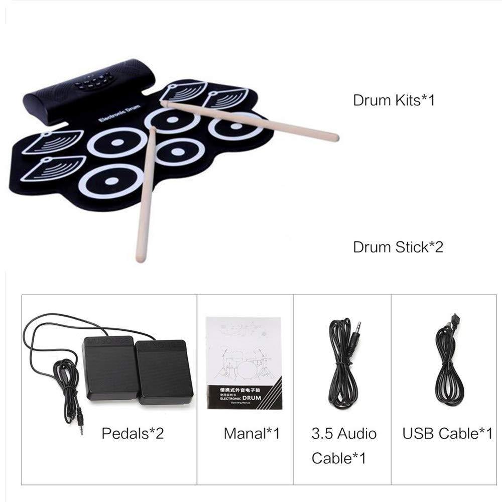 Bosonshop Portable Electronic Drum Set Roll Up Drum Kit Pad 9 Electric Drum Pads with Headphone Jack