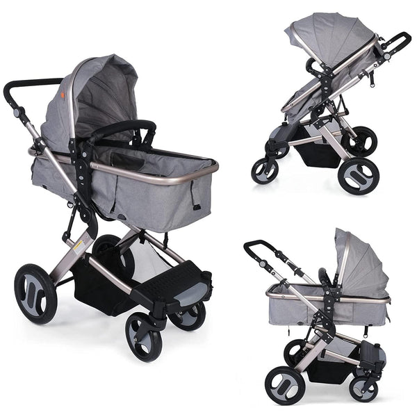 2 in 1 Convertible Baby Stroller for Newborn, Toddler - High Landscape Infant Carriage, Foldable Aluminum Alloy Pushchair, Grey
