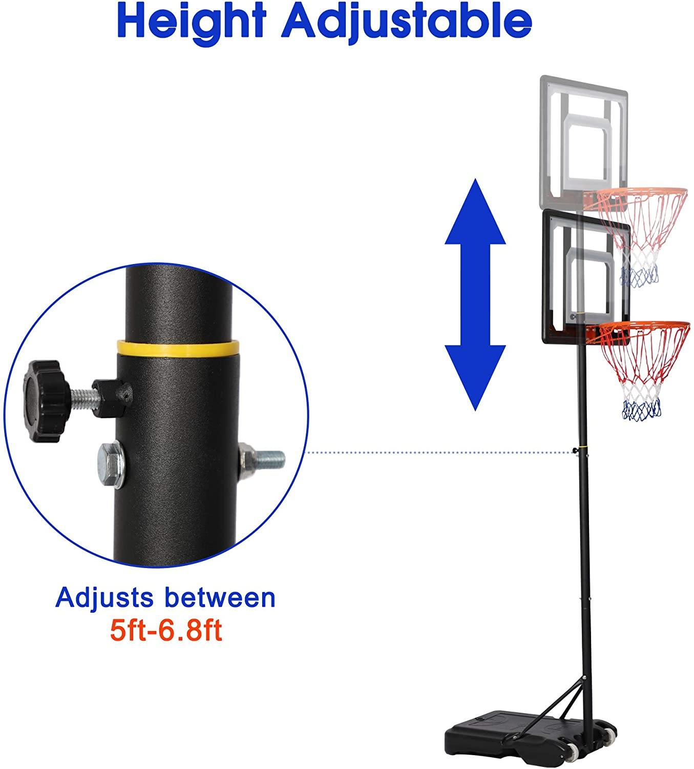 Portable Basketball Hoop Backboard System Stand Outdoor Sports Equipment Height Adjustable 6.5Ft-8.2Ft with Wheels for Kids - Bosonshop