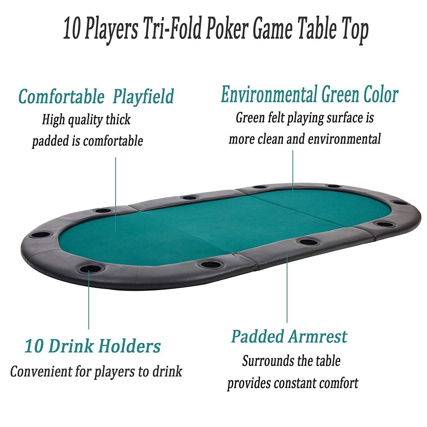 Bosonshop Folding Texas Poker Table Top Casino Game for 10 Players Green