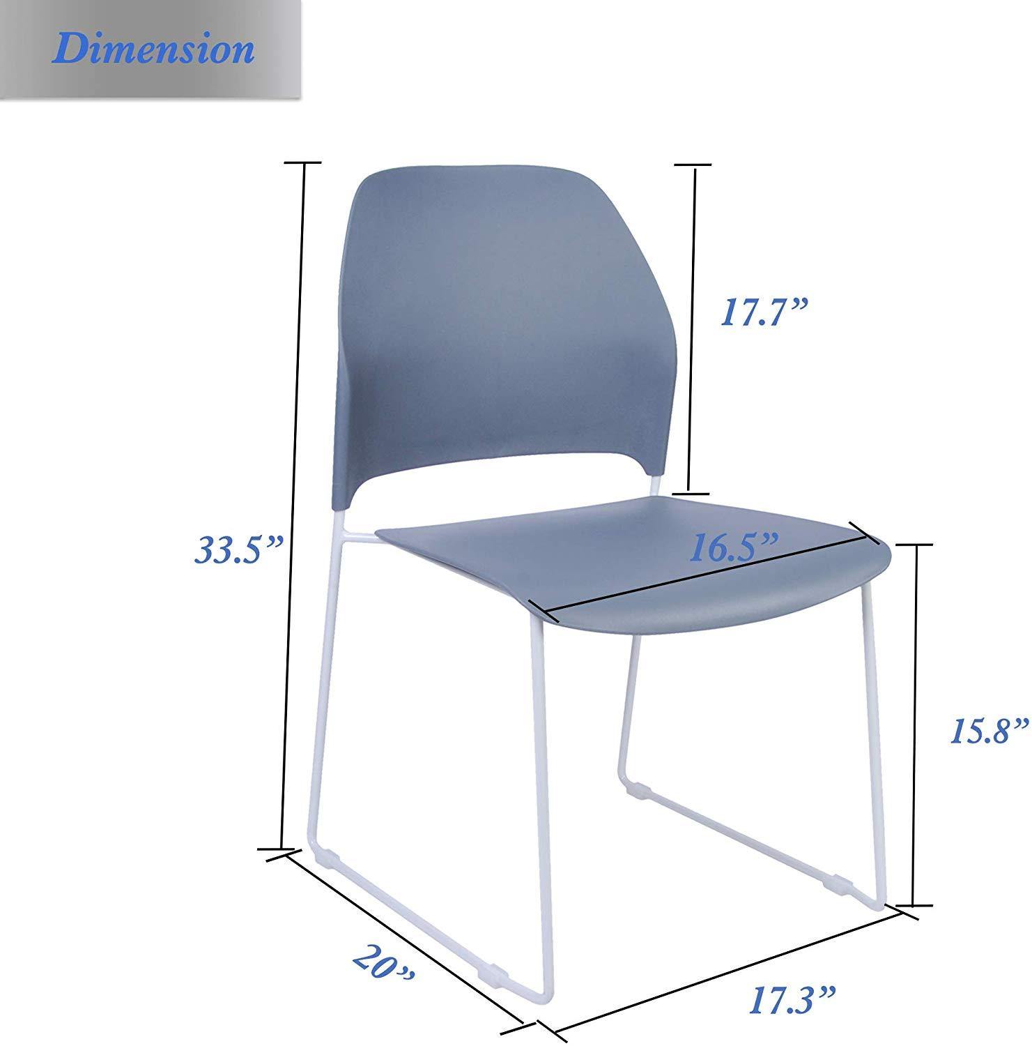 Lightweight Plastic School Stack Chair with Back Ultra-Compact Armless Office Desk Chair for Work Study Dining Gray (Set of 4) - Bosonshop