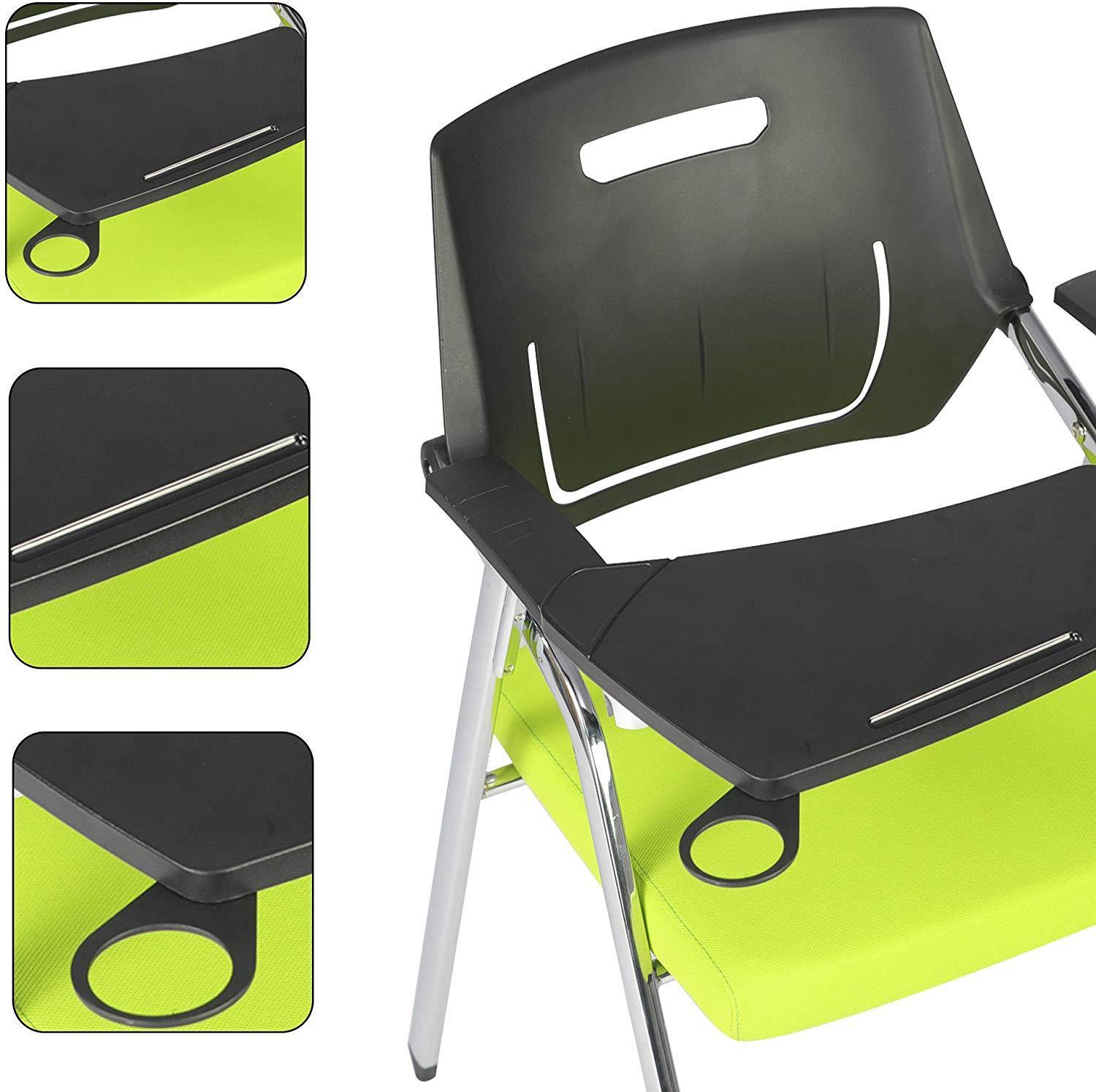 2pc Premium Steel School Chair Folding Office Chair with Arm Desk Chair with Table Arm Desk, Green & Black - Bosonshop
