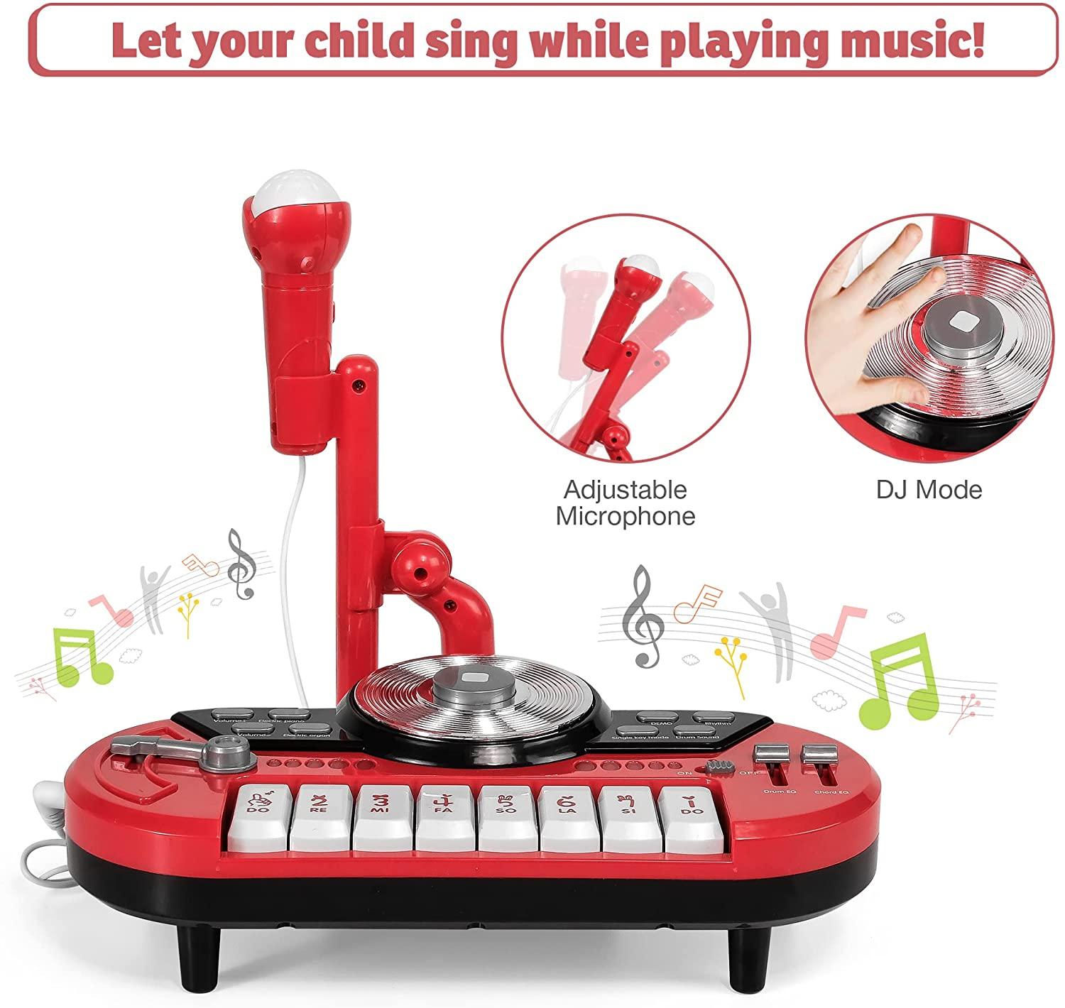 8 Keys Piano Toy Keyboard for Baby & Toddlers with DJ & Microphone, Educational Musical Instruments, Red - Bosonshop