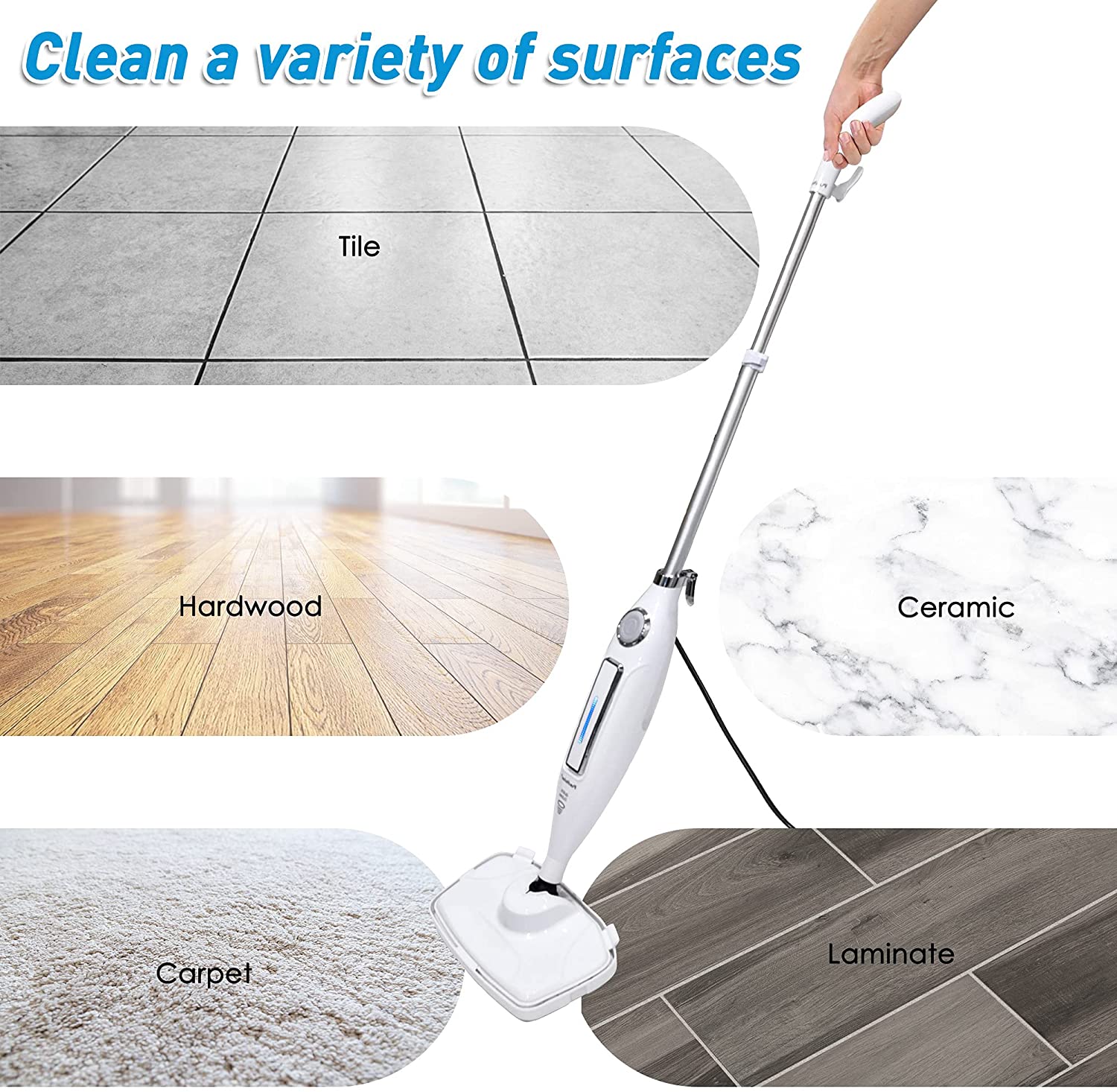 (Out of Stock) Steam Mop for All Floors, Steam Mops with 2 Pads, Cleaning Cleaner Head 180 Degree Turn