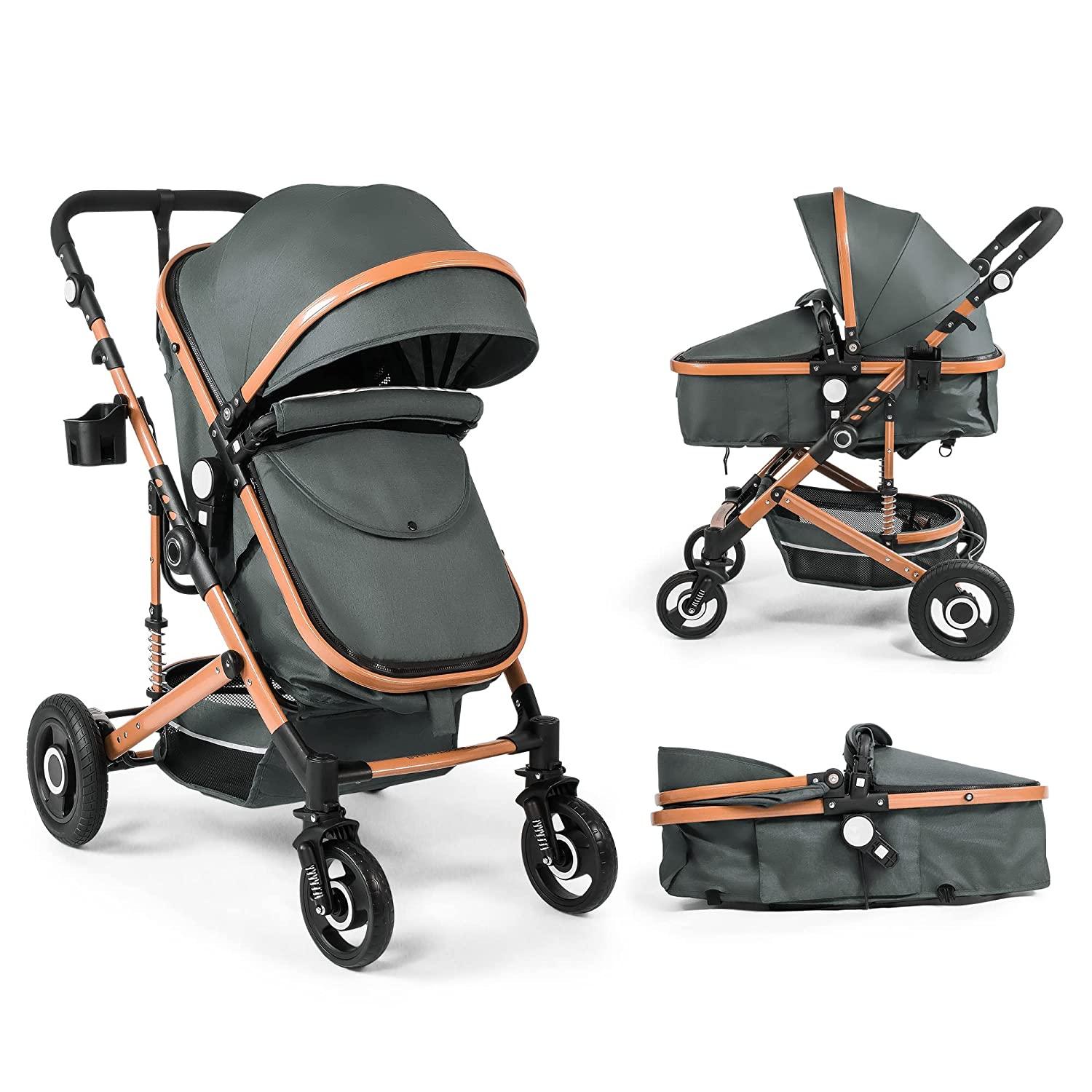 2 In 1 Baby Stroller Newborn Pram Infant Pushchair Bassinet Car Reversible Seat - Bosonshop