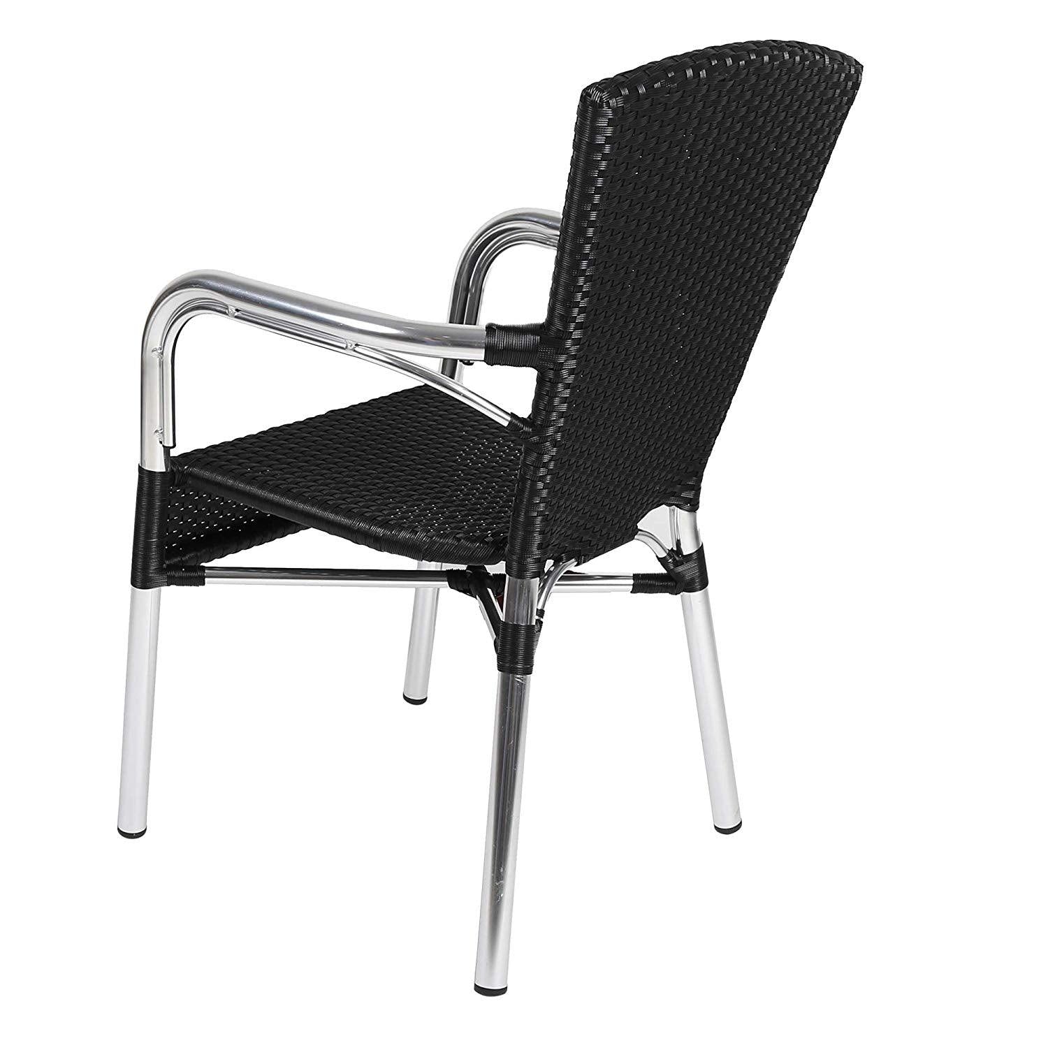 Bosonshop 4 Piece Patio Rattan Wicker Chair, Indoor Outdoor Use Garden Lawn Backyard Stack Chair, Balck
