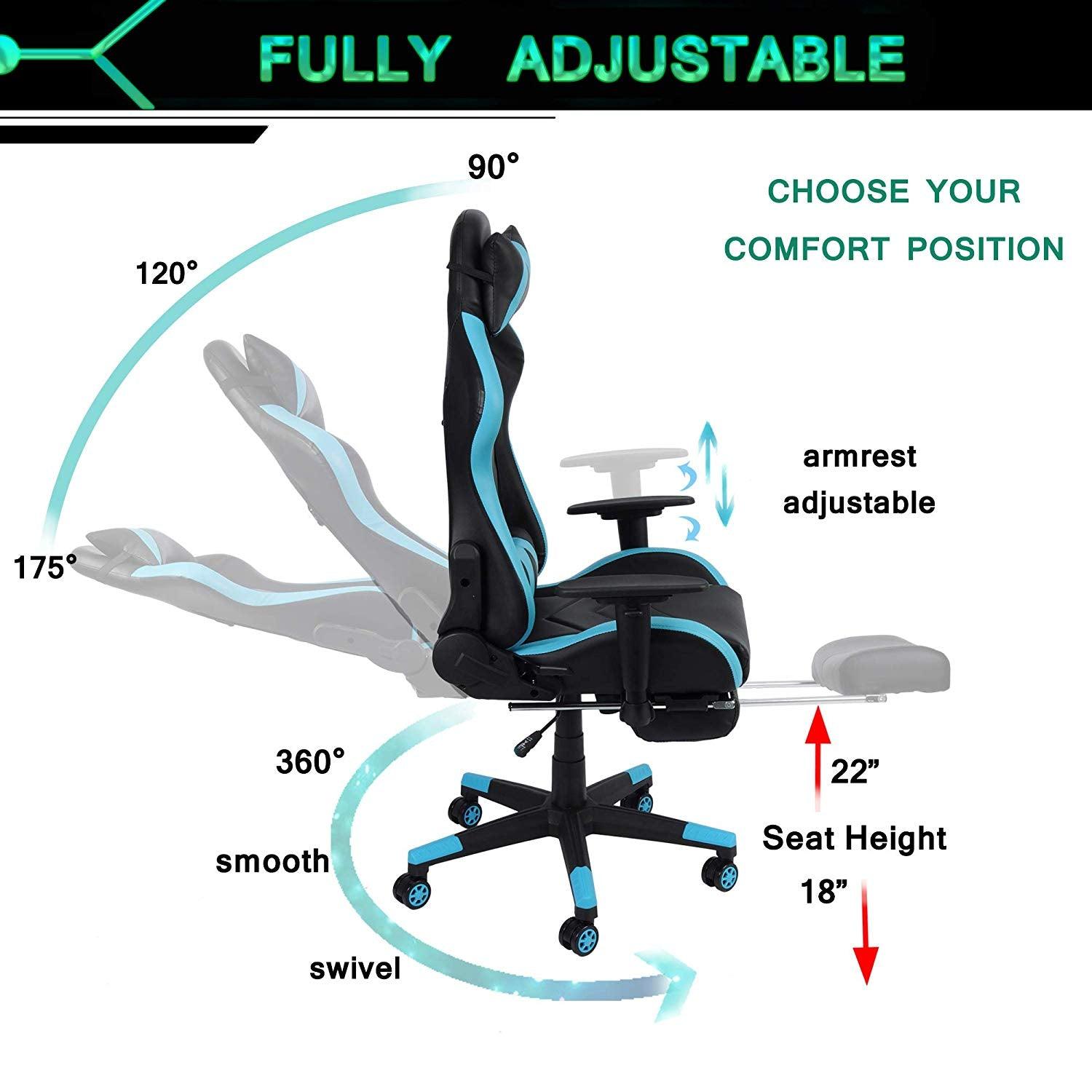 Bosonshop Gaming Desk Chair Ergonomic Office Chair with Footrest Racing Style