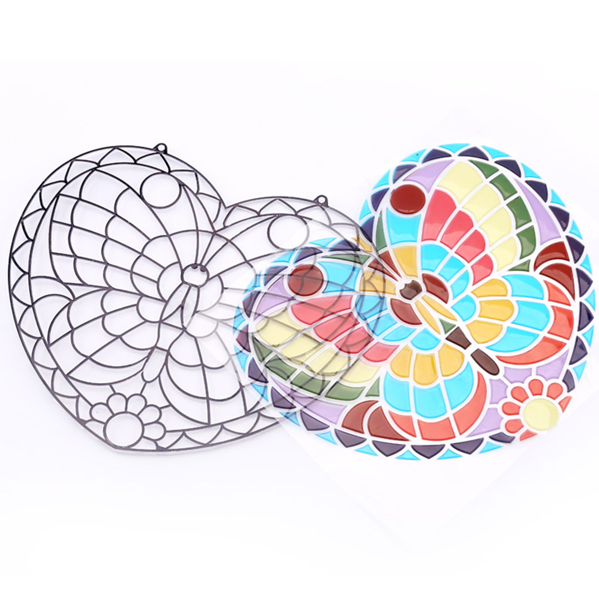 Bosonshop Peel and Press Stained Glass Stickers 140+ Butterfly with Ready-to-Hang Cord and Suction Cup