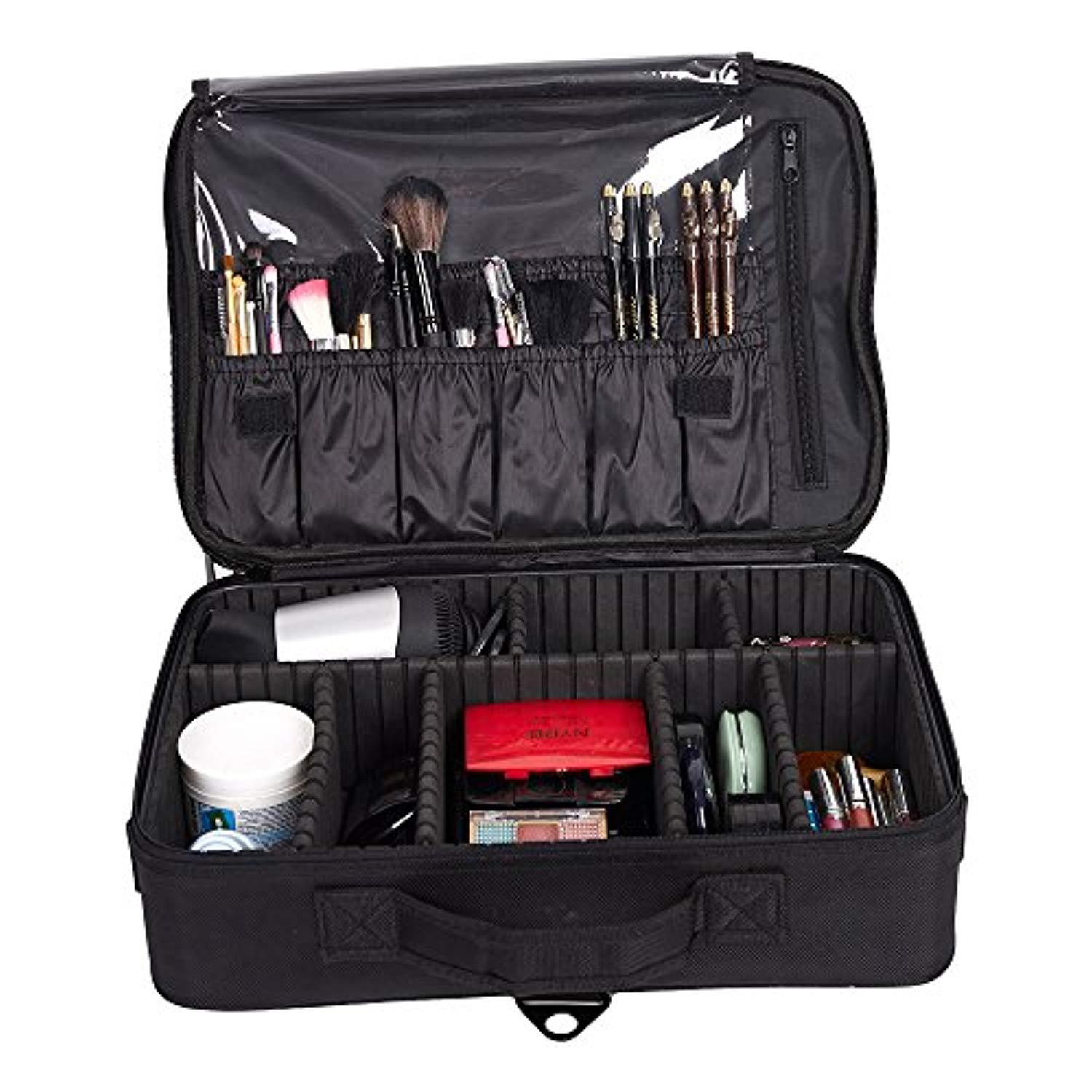 Bosonshop Backpack Portable Travel Makeup Case Cosmetic Organizer Bag Mini Makeup Train Case Black