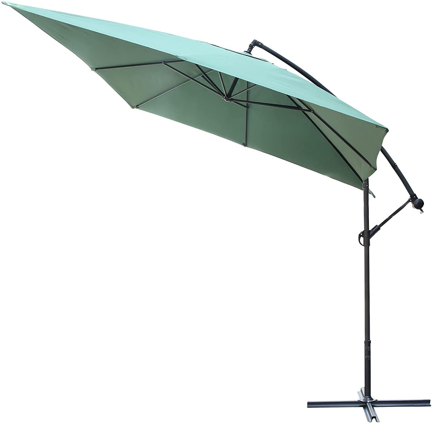 10 Ft Outdoor Offset Cantilever Hanging Patio Umbrella with Crank & Cross Base, Green - Bosonshop