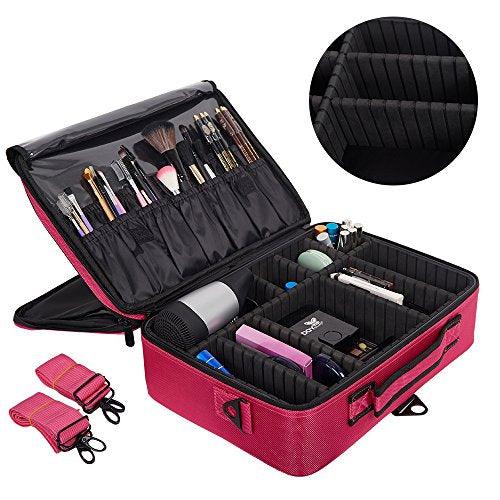 Bosonshop Middle Size Backpack Cosmetic Organizer Bag Portable Mini Makeup Train Case Black Pink