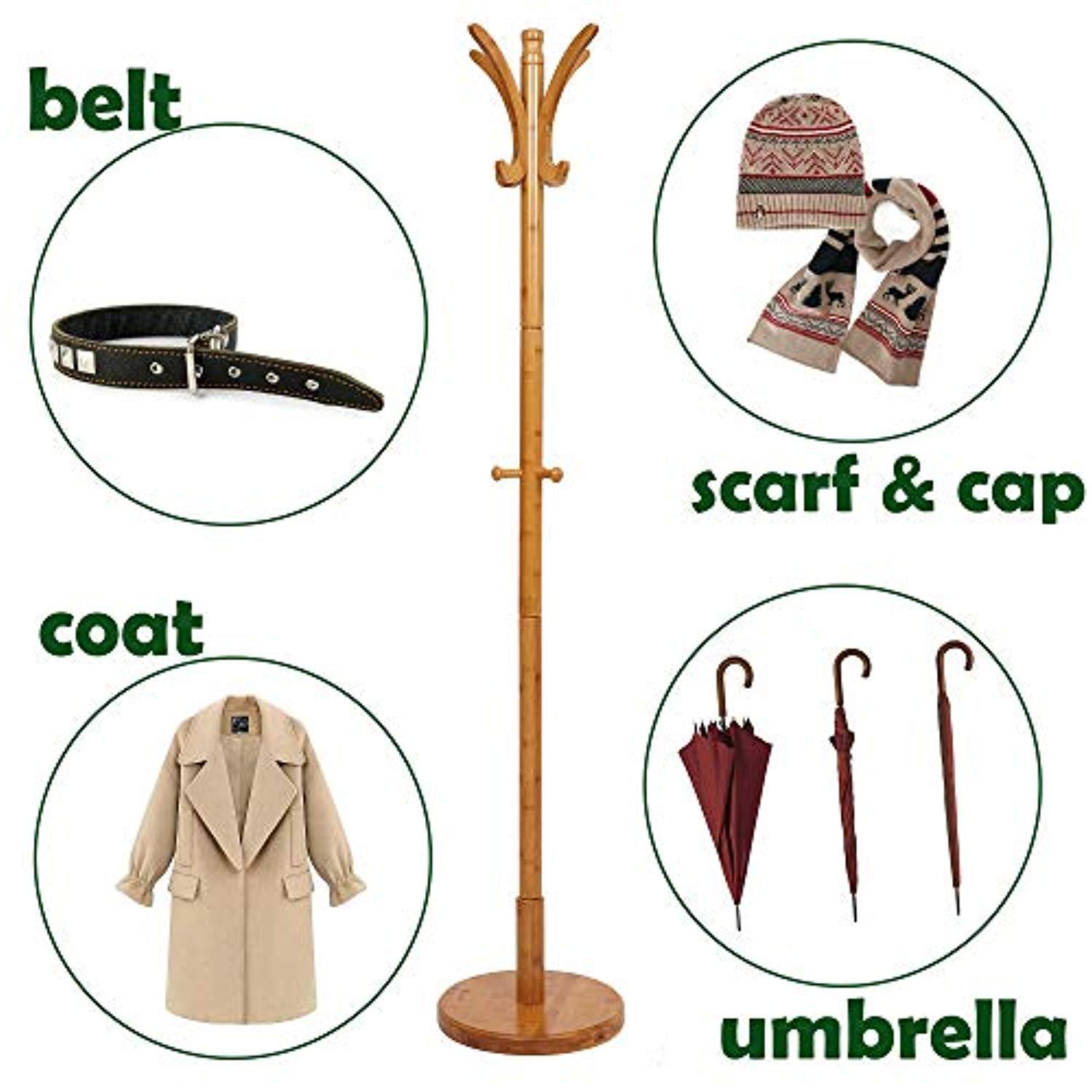 Bosonshop Free Standing Coat Rack Hall Tree with Round Base Heavy Duty 11 Hooks Hat Coat, Yellow