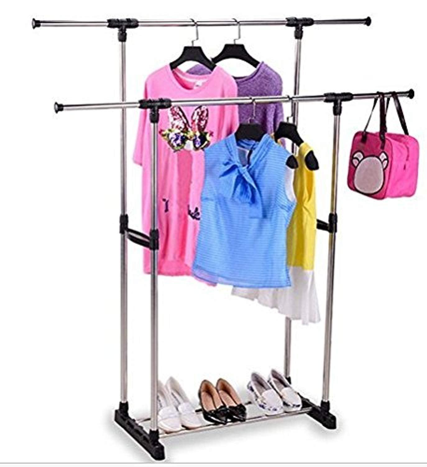 Bosonshop Clothes Racks for Hanging Clothes Drying Clothes Inside with Tiers Storage Shelves