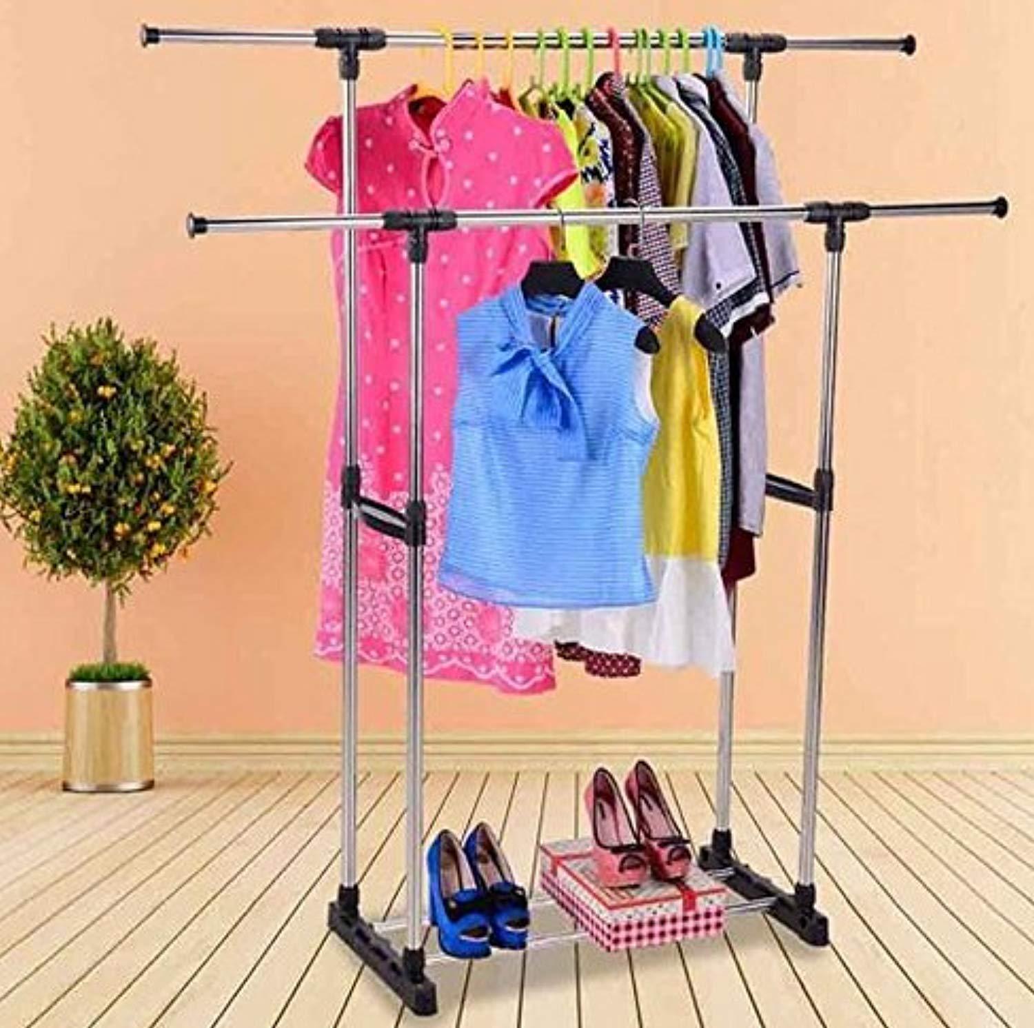 Bosonshop Clothes Racks for Hanging Clothes Drying Clothes Inside with Tiers Storage Shelves