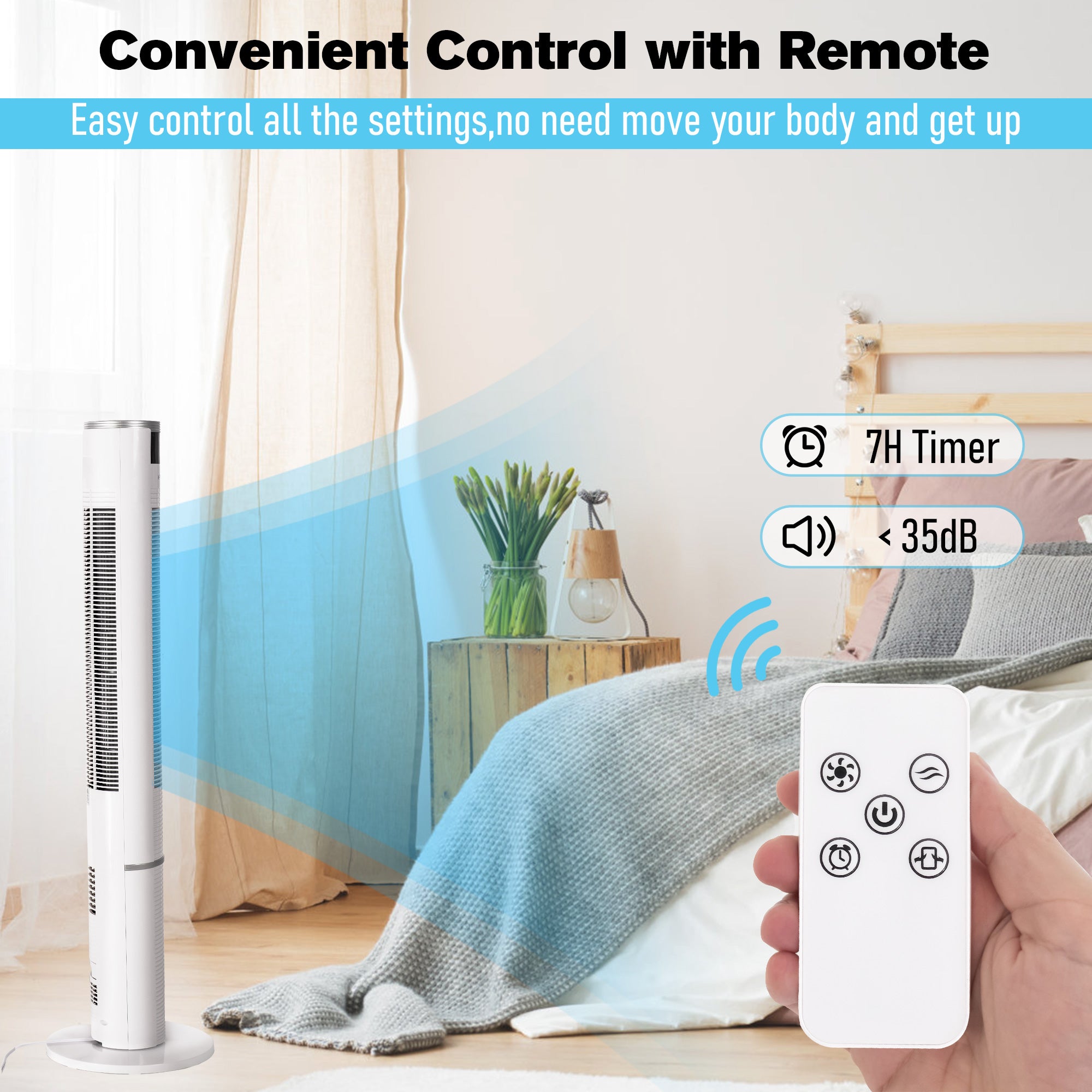 43 Inches Oscillating Tower Fan with Remote Control