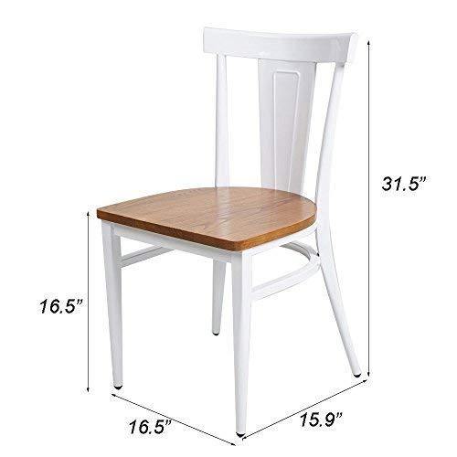 Bosonshop  2 Packs High Back Dining Chairs Metal Leg Side Chairs with Wood Seat, White