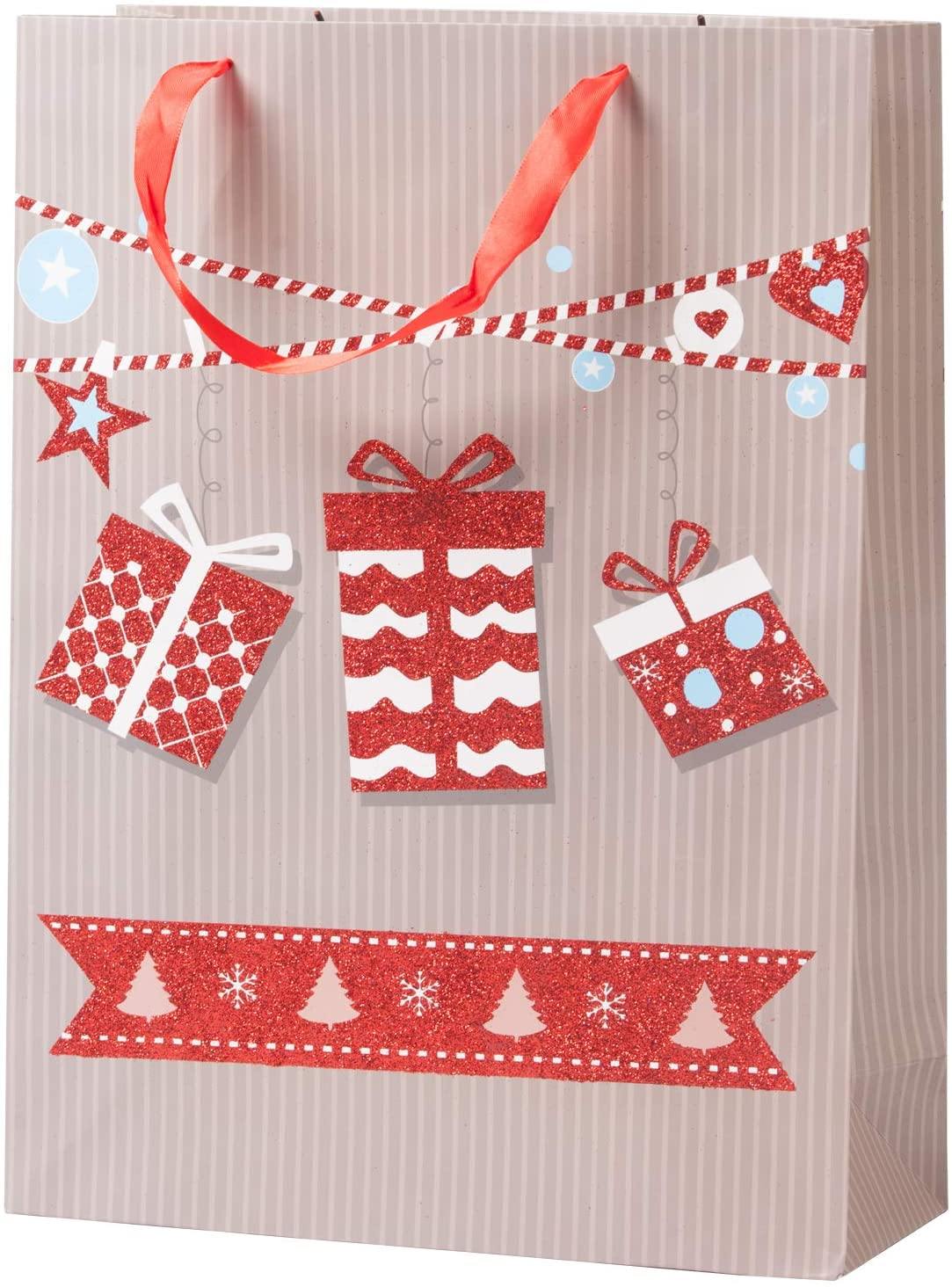 Christmas Paper Gift Bags Bulk Assortment 1 Dozen Holiday Themes Print Gift Bags with Handles 3 Sizes 4 Patterns Celebration - Bosonshop