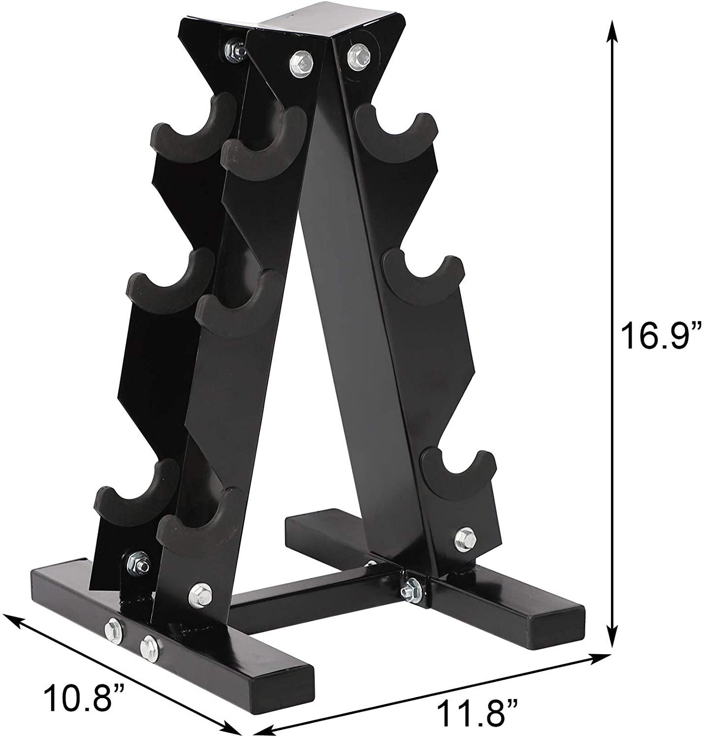 A-Frame Dumbbell Rack Stand Compact 3 Tier Free Weight Steel Dumbbell Storage Bracket for Home Gym (Black) - Bosonshop