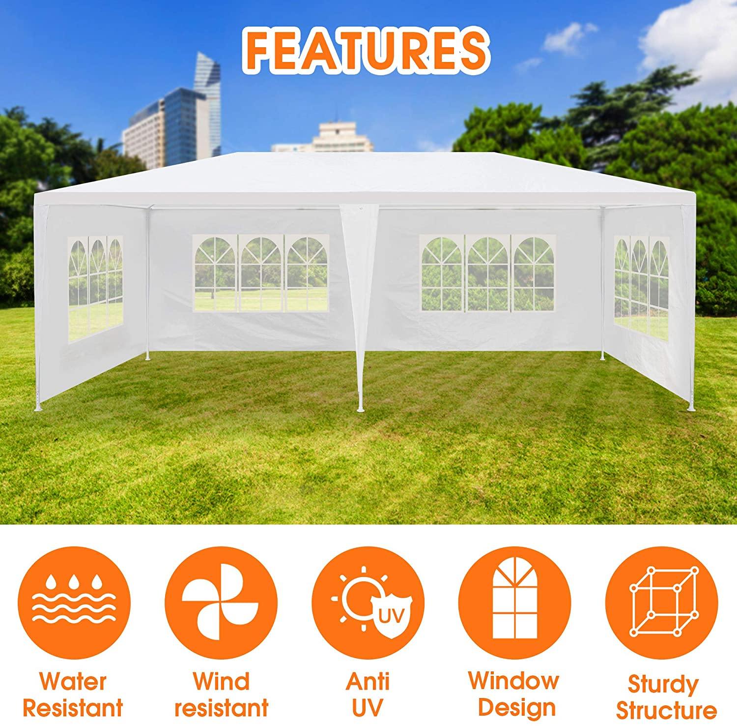 10'x20' Canopy Tent with 4 Sidewalls Wedding Party Large Gazebo Tent Outdoor Patio Yard Picnic BBQ Sun Shelter - Bosonshop