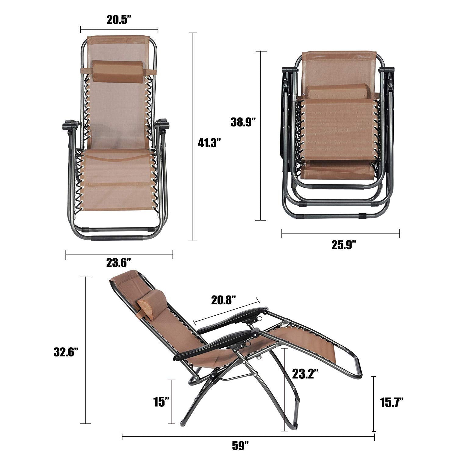 Bosonshop Zero Gravity Reclining Lounge Patio Chairs, 2PC, Brown