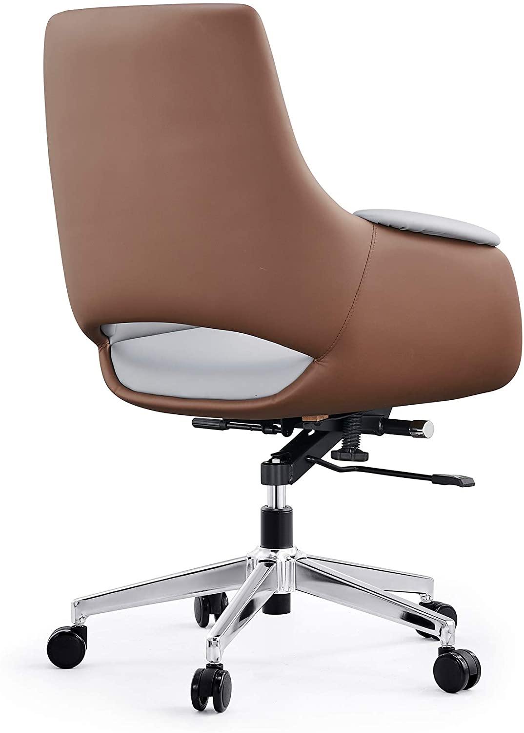 Adjustable Middle Back Home Office Chair Height Swivel PU Upholstered Modern Office Chair, Soft Thick Pad & Tiltable Back, Easy to Assemble - Bosonshop