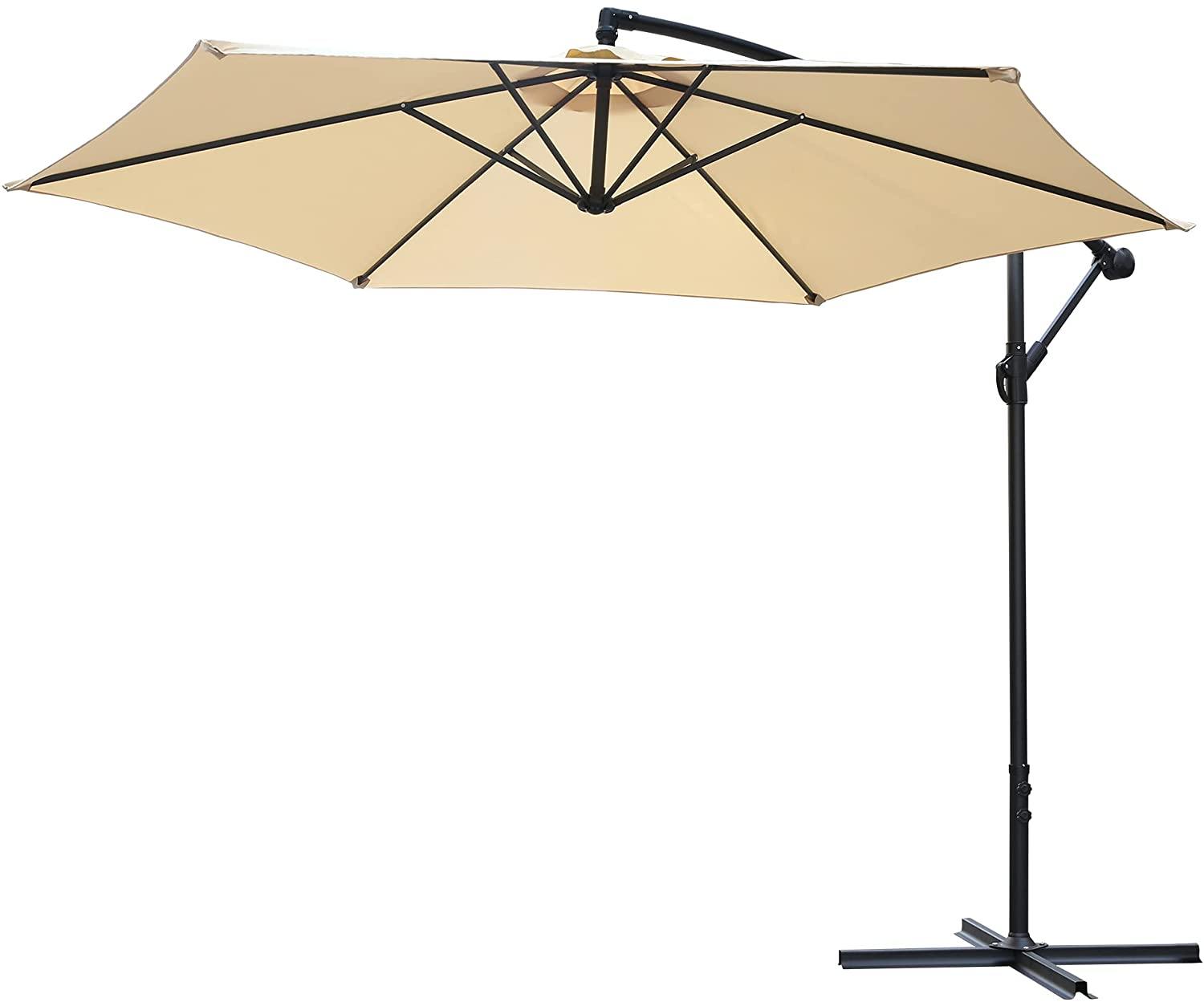 10 Ft Cantilever Hanging Umbrella Rotation Patio Offset Umbrella without Weight Base - Bosonshop