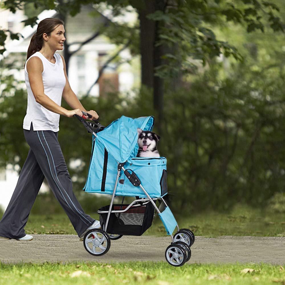 Bosonshop Folding Pet Stroller with 360 Rotating Front Wheel, Blue