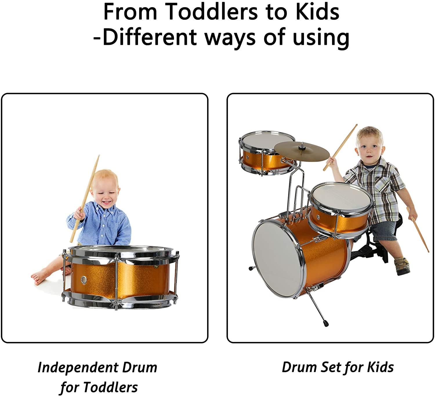 Kids Drum Set 3-Piece Junior Musical Instrument Beginner Kit with 13" Bass, Cymbals, Pedals, Drumsticks, Stool - Easy to Assemble - Bosonshop