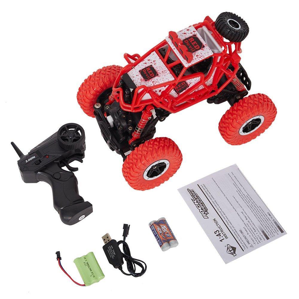 Bosonshop 2.4Ghz 1:43 Dune Buggy Monster Truck Electric Hobby Fast Race Car with Rechargeable Battery Red