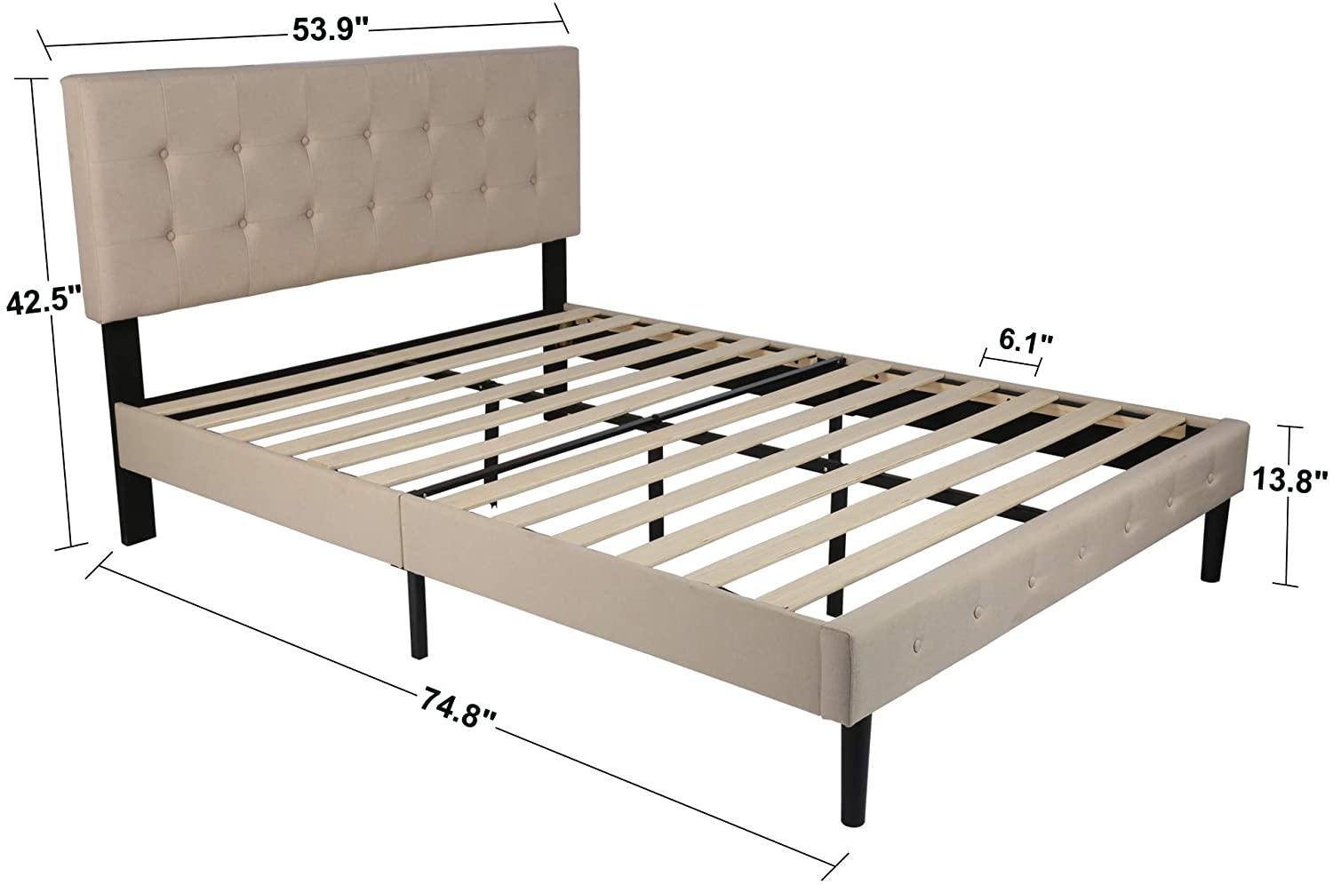 14 Inch Upholstered Platform Bed Frame with Headboard Mattress Foundation with Wood Slat Support No Box Spring Needed Beige (Full) - Bosonshop