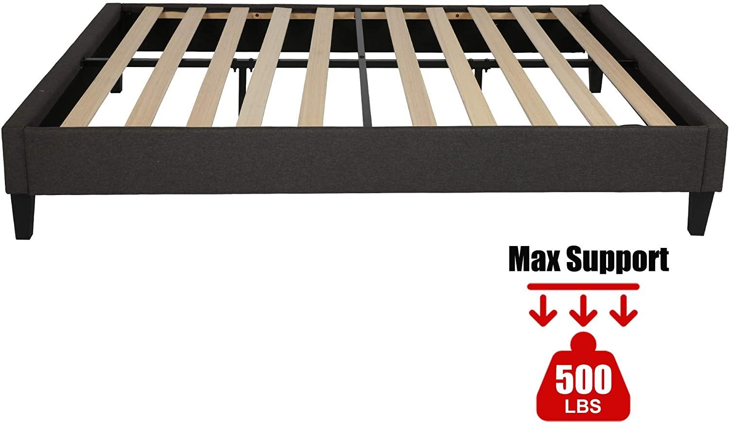 14 Inch Upholstered Platform Bed Frame Mattress Foundation with Wood Slat Support No Box Spring Needed Dark Gray (Queen) - Bosonshop